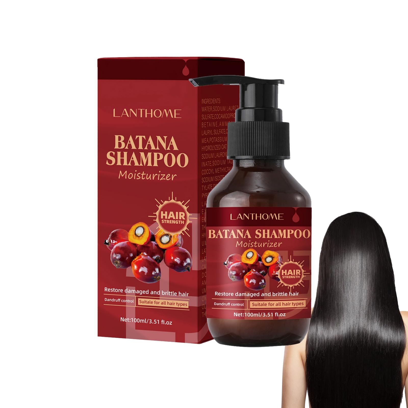 Batana Oil Shampoo for Thinning Hair - Vitamin C Scalp Care Treatment to Restore Damaged Hair, Strengthen Brittle Strands & Control Dandruff, Volumizing for All Hair Types, 100ml