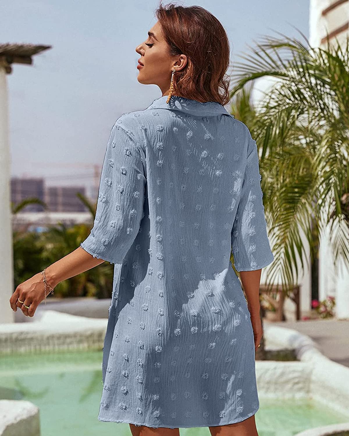 Rayson Strandkleid Damen Sommerkleid Bikini Cover Up Strand Vertuschen Shirt Kurzarm Strandponcho für Sommer Urlaub
