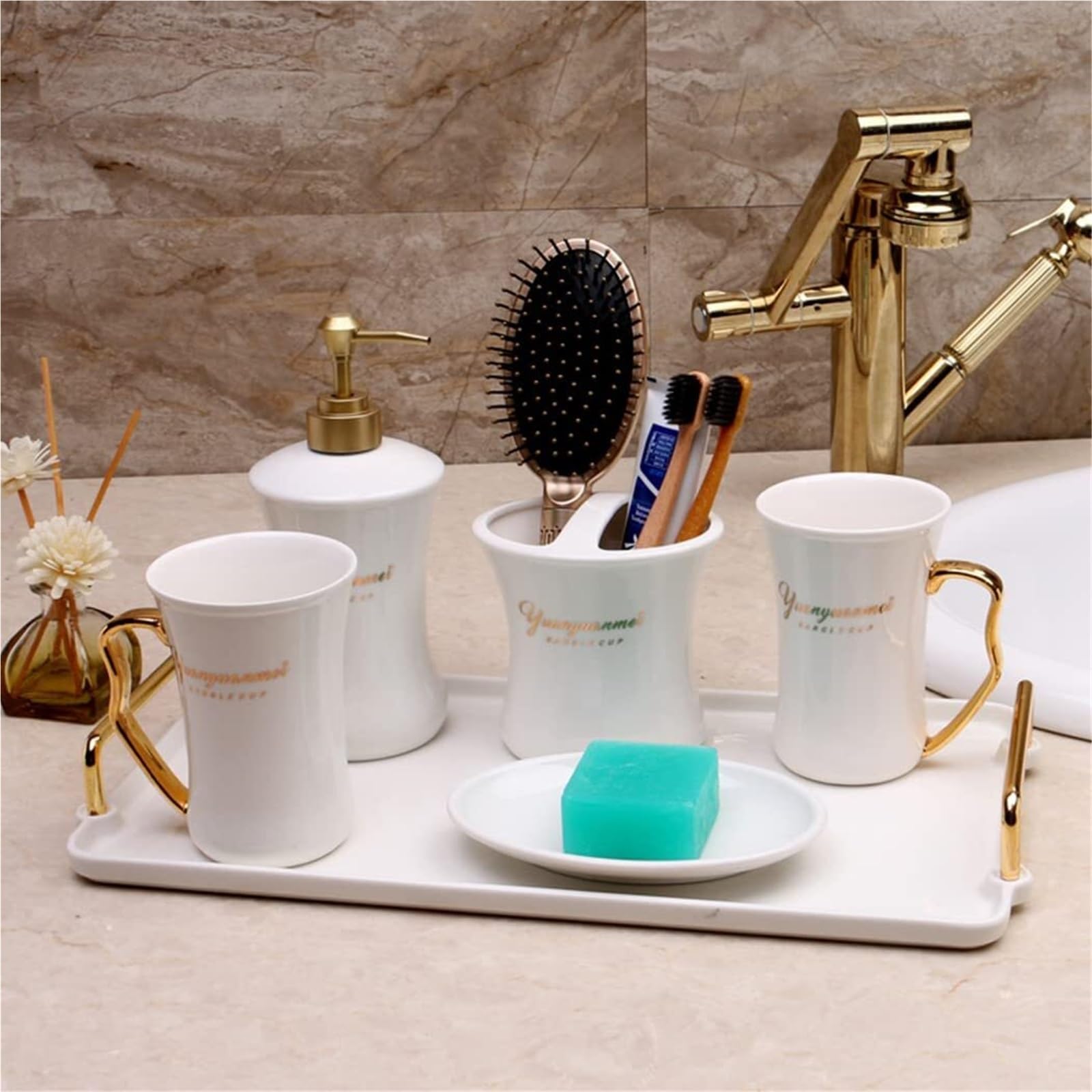 Accessori da bagno Set di accessori da bagno in ceramica, 5 pezzi, arredamento moderno for la casa Set di dispenser per sapone