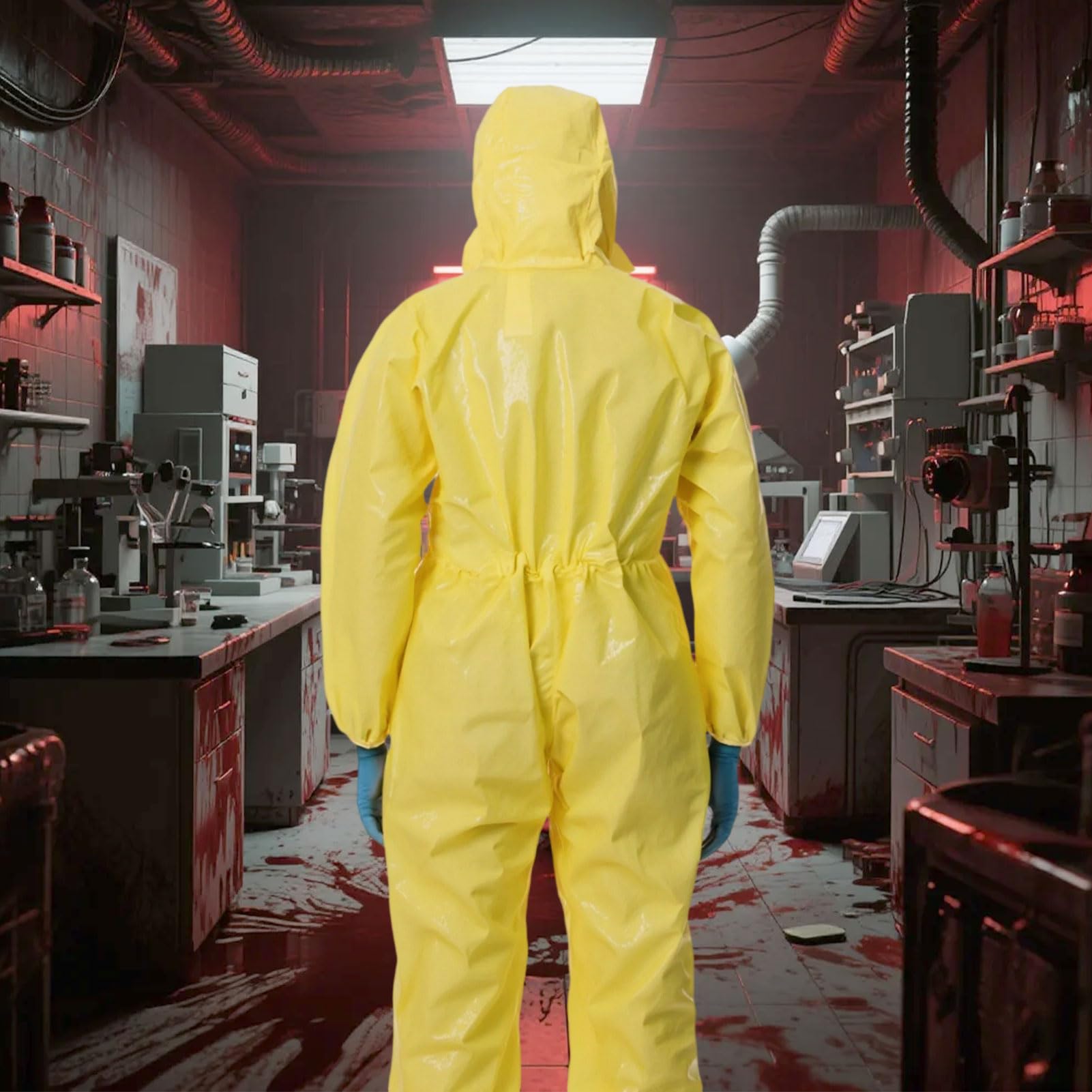 Costume d'Halloween Hazmat, combinaison jaune à capuche avec gants, masque et cordon pour déguisement, cosplay