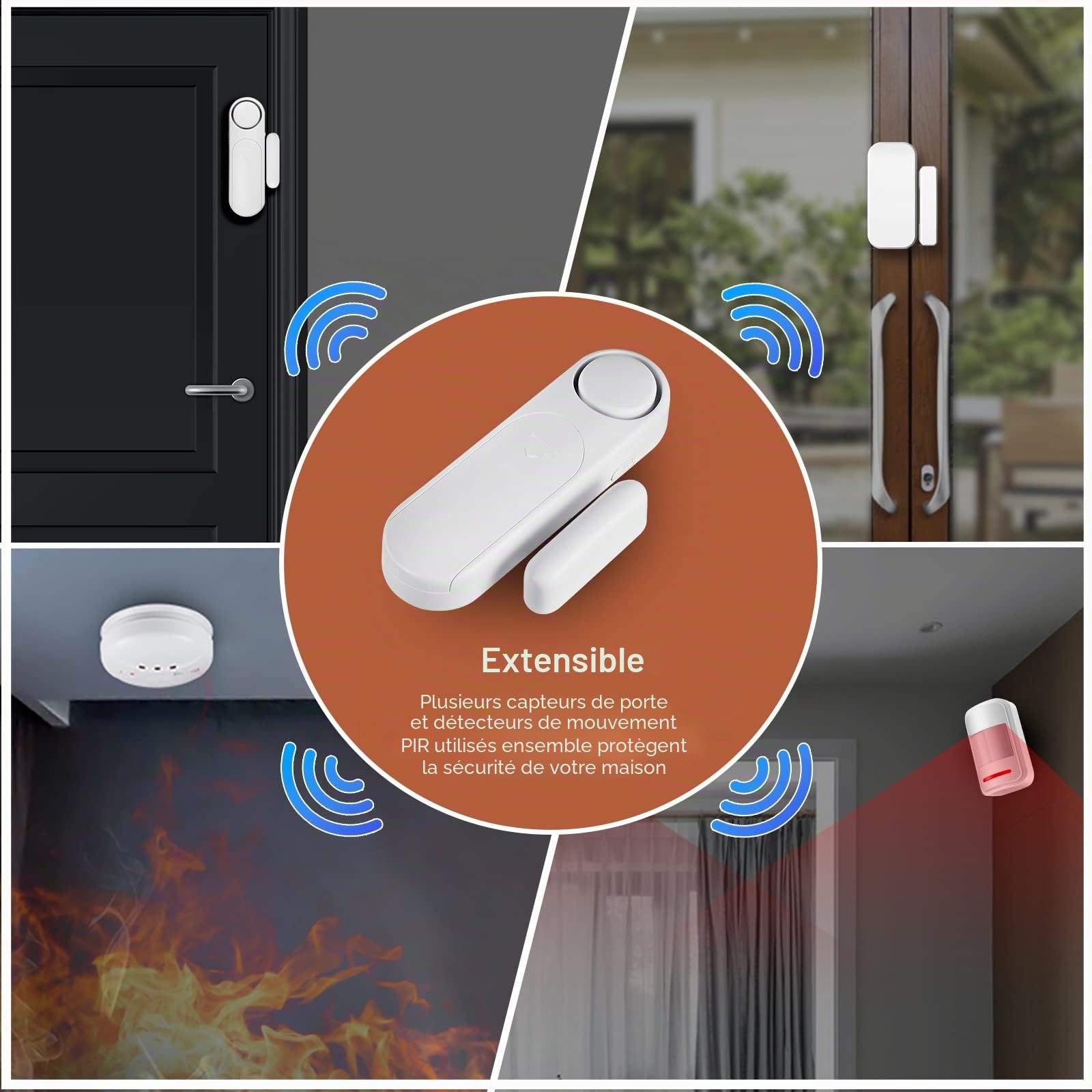 Alarme Porte et Fenetre, Détecteur Ouverture de Porte, 3 Modes Kit Alarme Maison sans Fil, Alarme de Porte avec 3 Télécommandes, Ldéal pour la Maison, Garage, Bureau et Magasin