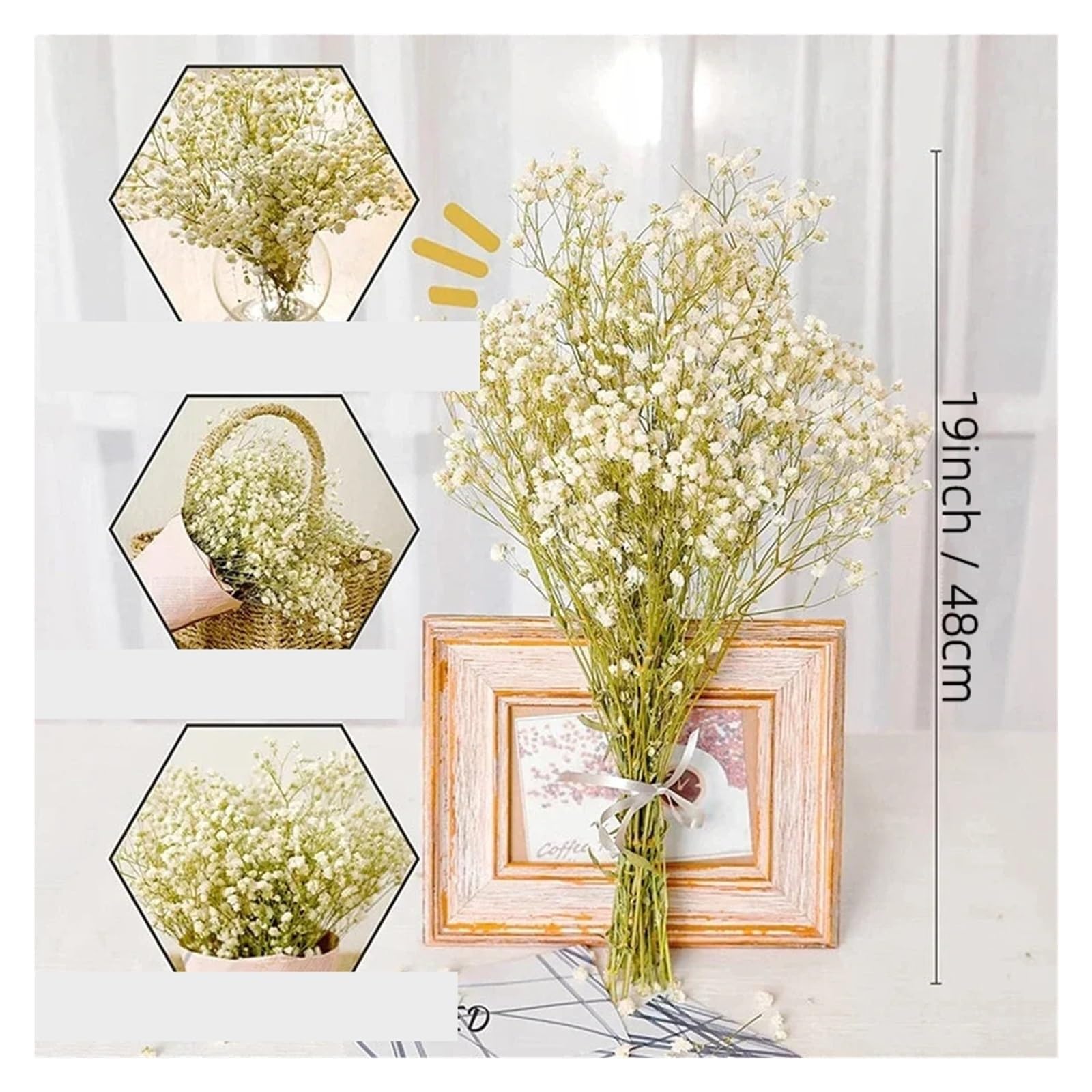 gypsophile séché Fleurs séchées Gypsophila paniculata 40-50cm, Bouquets de Fleurs Souffle bébé, décoration Mariage, Maison(Green,40g (40cm))