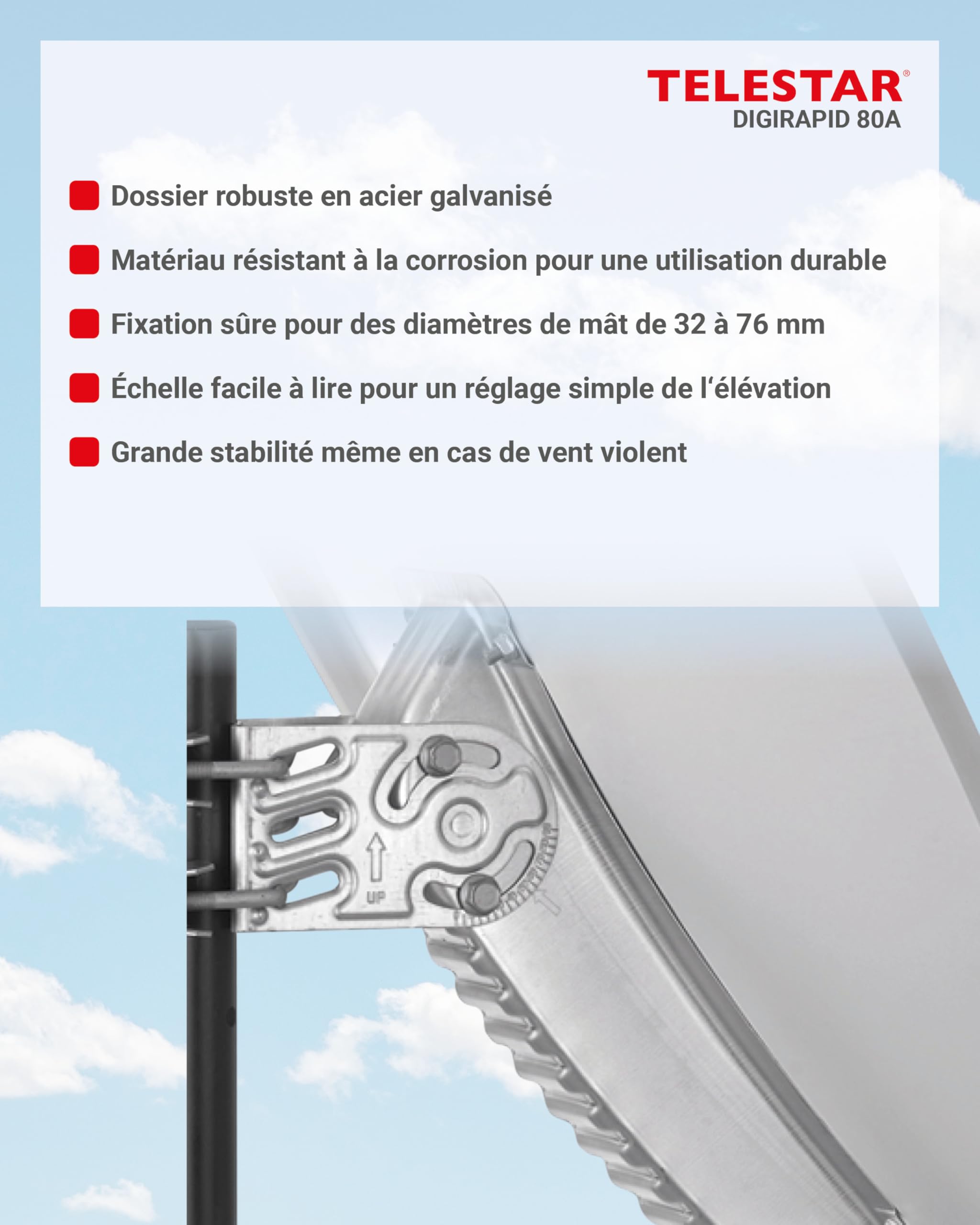 TELESTAR DIGIRAPID 80 A V2 – Antenne parabolique 80 cm, alu – Gris Clair