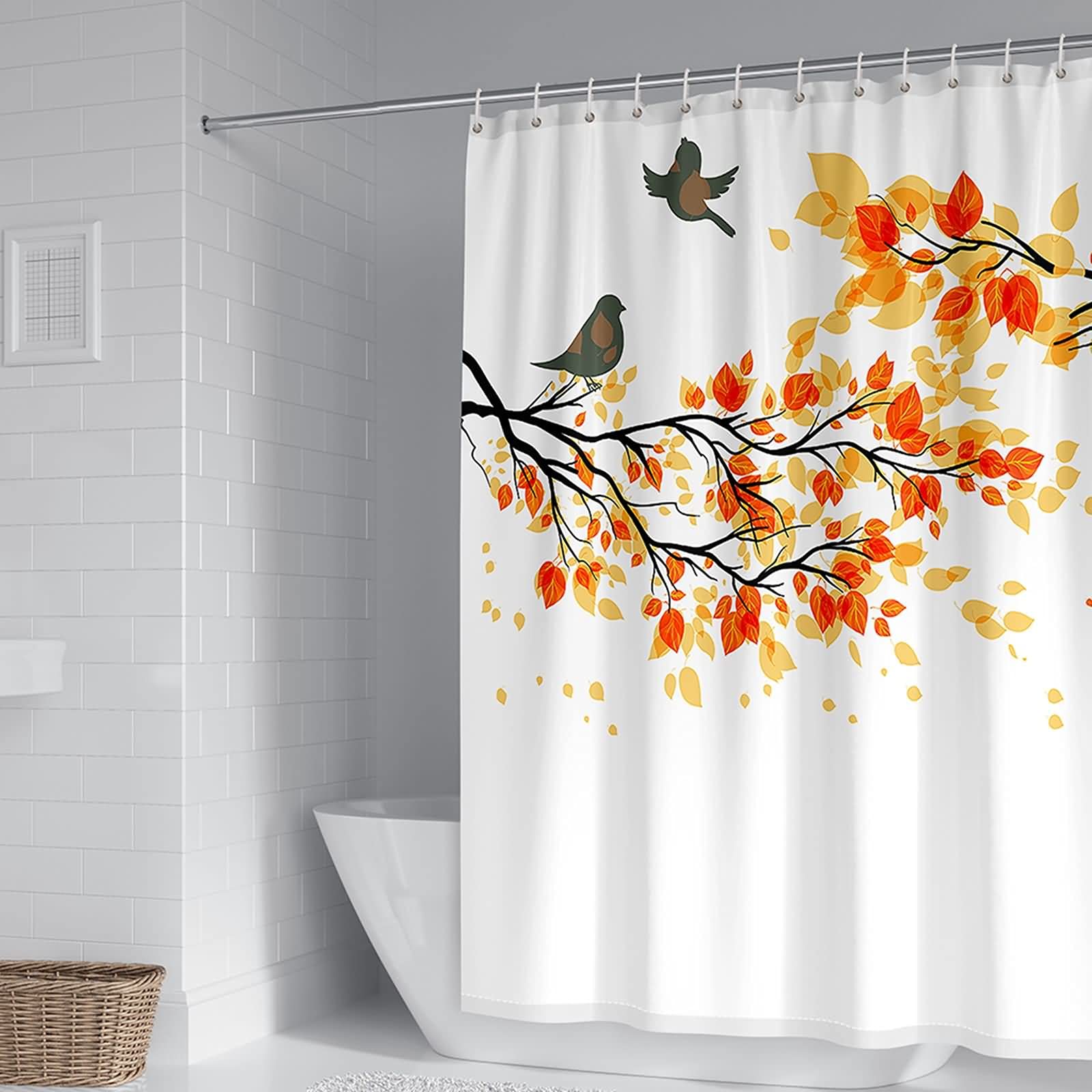 Rideau de douche 180x200cm en polyester KnSam avec motif oiseaux et branches