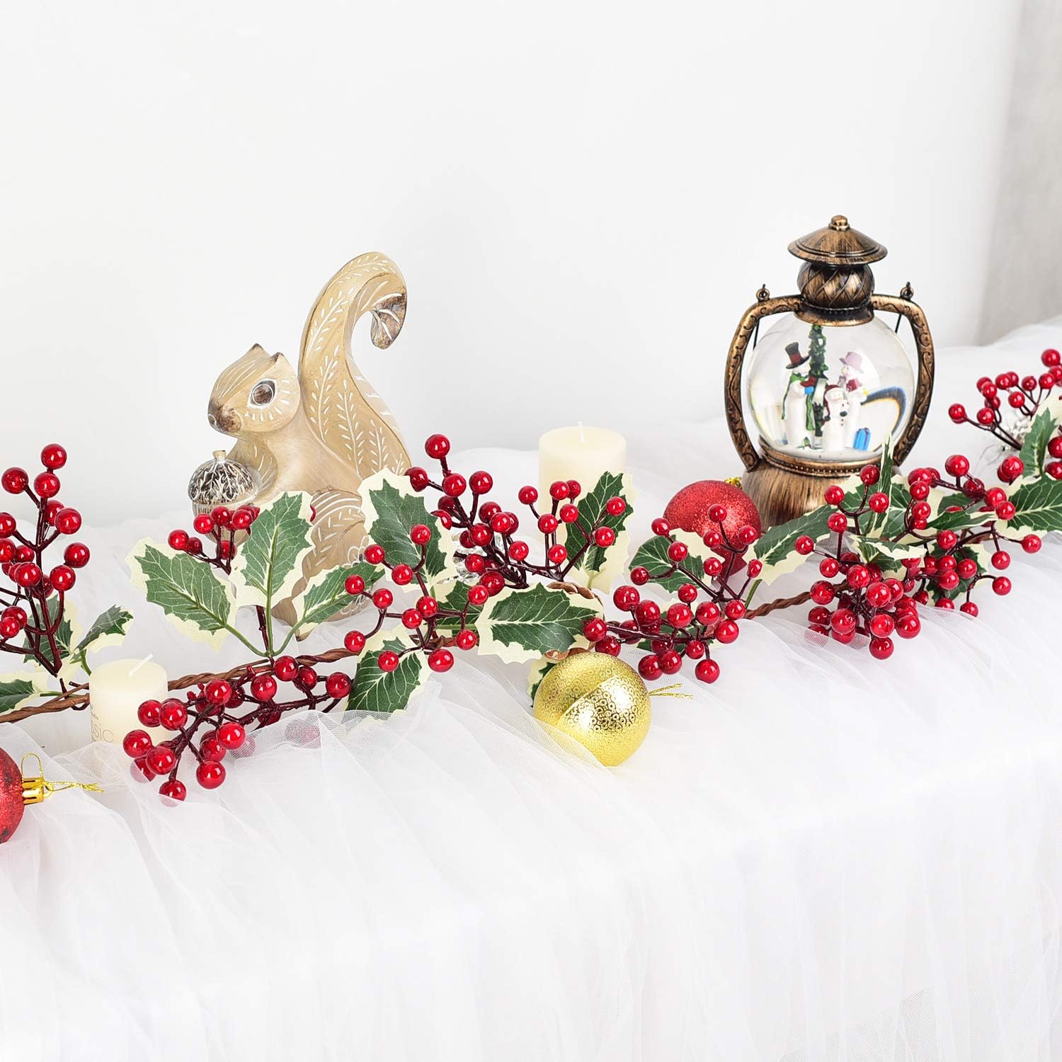 Lvydec Red Berry Garland Christmas Decoration Clearance - 7ft Artificial Red Berry Garland with Pine Cone and Green Leaves for Holiday Fireplace Stairs Table Decorations - Image 3