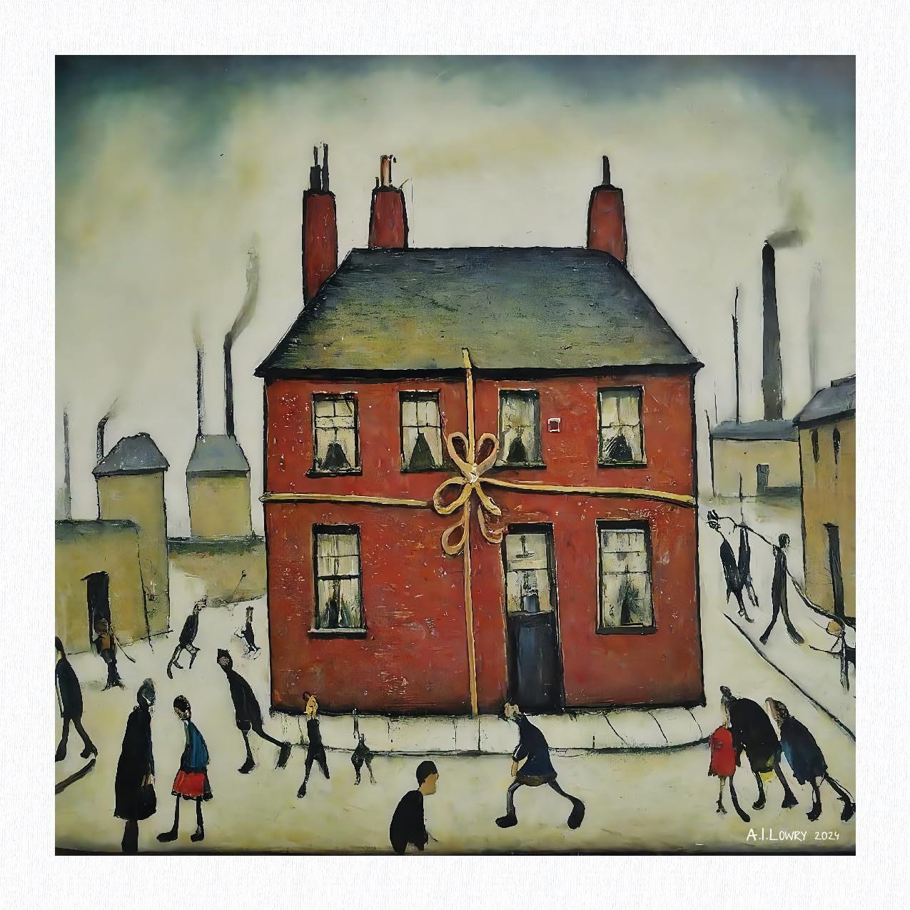 Greetingles Lowry Inspired Giclée Art Print 21cm/8.25" Square. Made in UK. (A New Home)