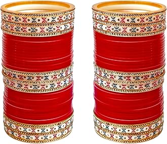 Lucky Jewellery Bridal Bangle Set Dhanteras/Diwali/Bhai Dooj Collection Red Designer Chura Wedding Punjabi Choora Fashion Jewellery Chuda Set (871-M1C1-NIDHI-R), M, Plastic, No Gemstone