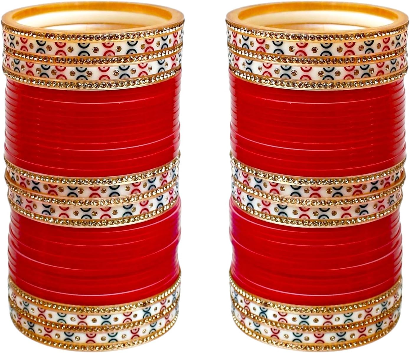 Bridal Bangle Set Dhanteras/Diwali/Bhai Dooj Collection Red Designer Chura Wedding Punjabi Choora Fashion Jewellery Chuda Set (871-M1C1-NIDHI-R), M, Plastic, No Gemstone