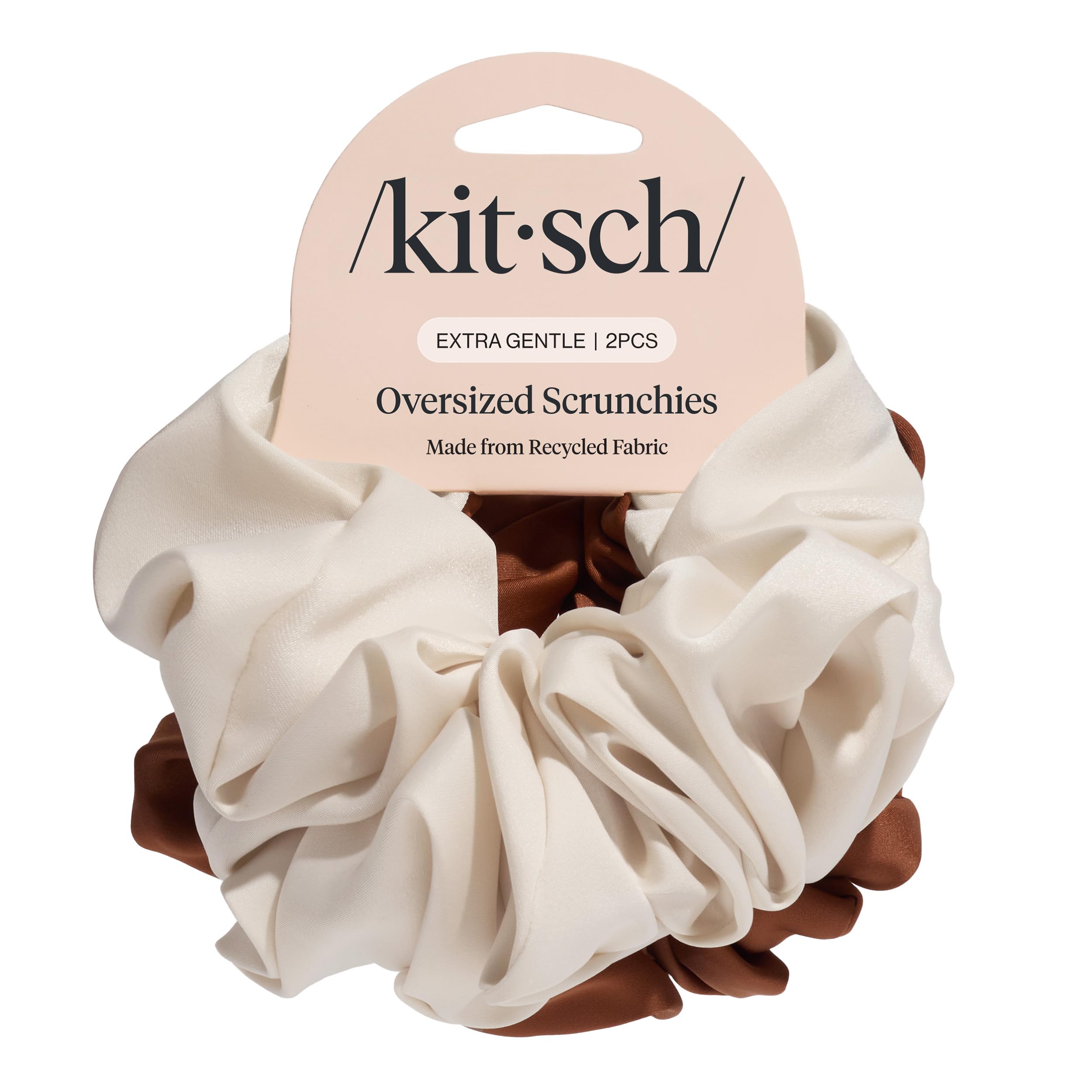 Kitsch Satin Scrunchies for Women - No Crease, Frizz Control | Softer Than Silk Scrunchies Gentle On Hair Scrunchies for All Hair Types | Stylish Hair Accessories College Essentials - , 5pcs: Camel & Cream