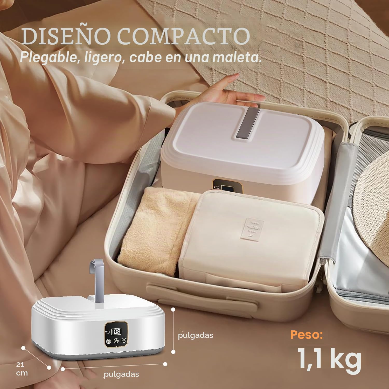 Minisecadora de ropa con bomba de calor y temporizador de 1 a 8 horas, control remoto y esterilización UV. Ideal para viajes de negocios, residencias de estudiantes, apartamentos, hoteles y campings