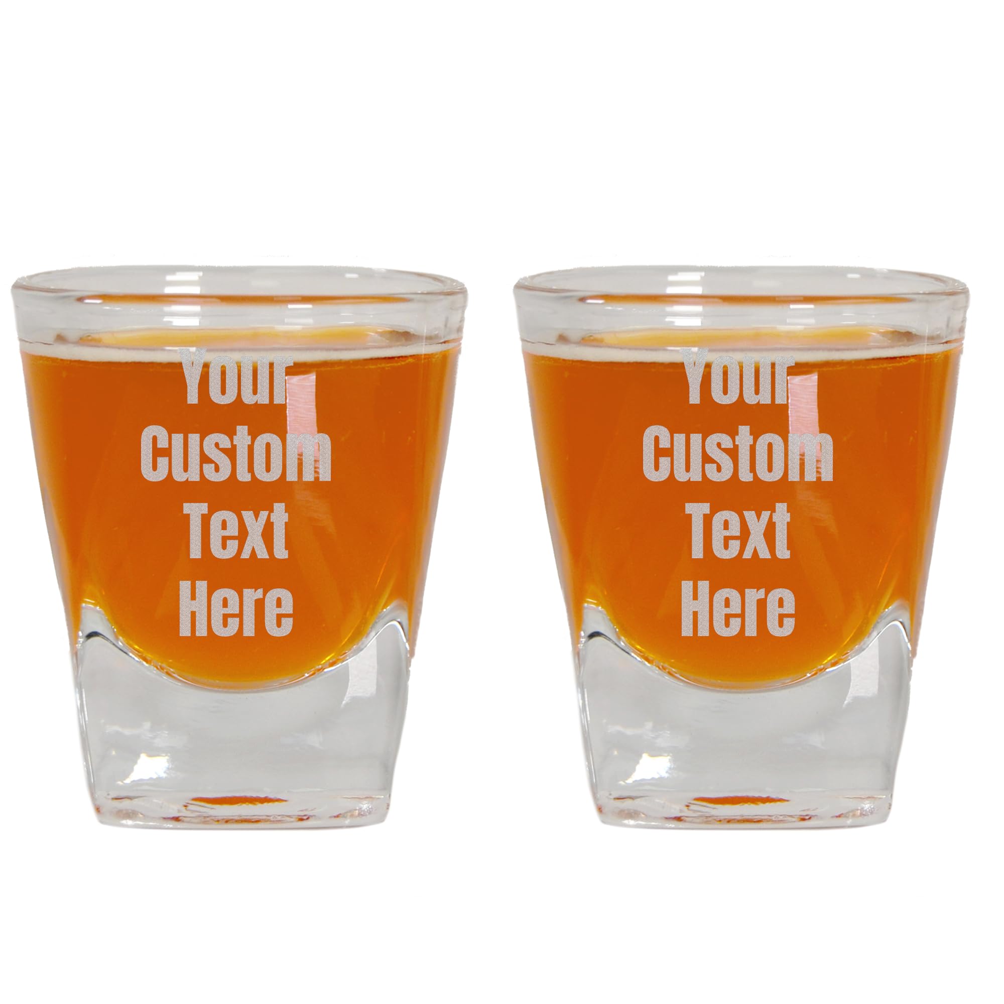 Custom Text Shot Glass - Engraved Personalized Shot Glasses For Weddings, Birthdays, Groomsmen and Party Favors - Unique Shot Glasses, Square Shot Glass Party Favors (2 Pack-2oz Square Shot)