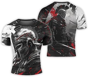 Spartan Warrior Mens Rash Guard Shirts Short Sleeve, Baselayer Compression Shirt for Jiu Jitsu MMA