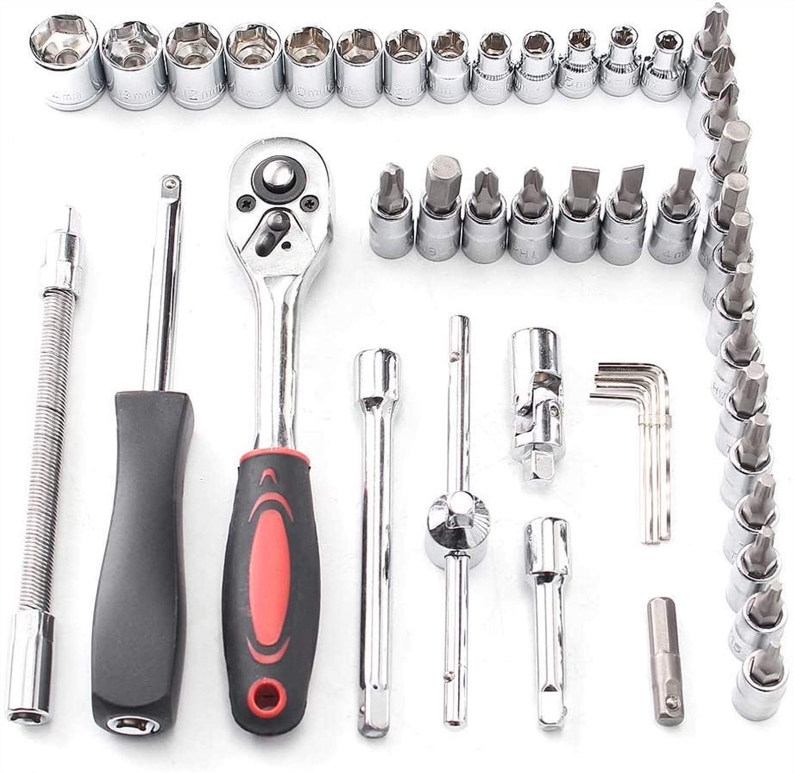 Klucze 46 szt. 1/4 i 1 cm Bit napędowy Torx Zestaw kluczy nasadowych kombinowanych narzędzi mocujących