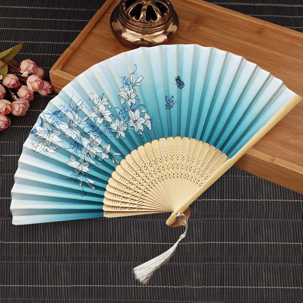 Ventilador De Mano Plegable Para Mujer, Ventilador Plegable De Seda De Bambú Chino Japonés Vintage, Abanicos Plegables, Ventiladores De Mano De Bambú Con Borla, Ventilador Plegable De Seda De Bambú De