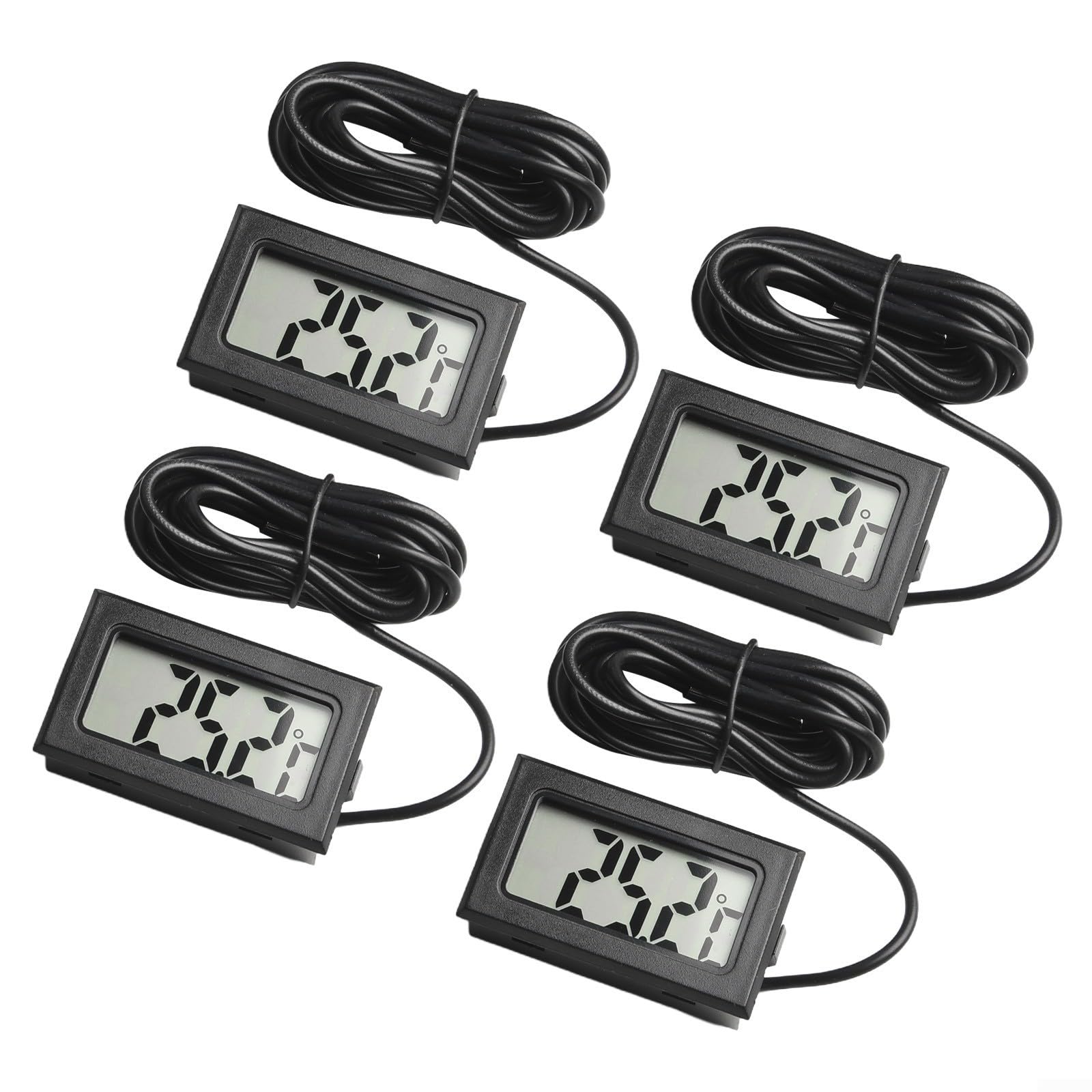 LatoYard 4pcs Digital LCD Thermometer with 2m Cable External Sensor for Refrigerator Aquarium Fish Tank Greenhouse Temperature Gauge