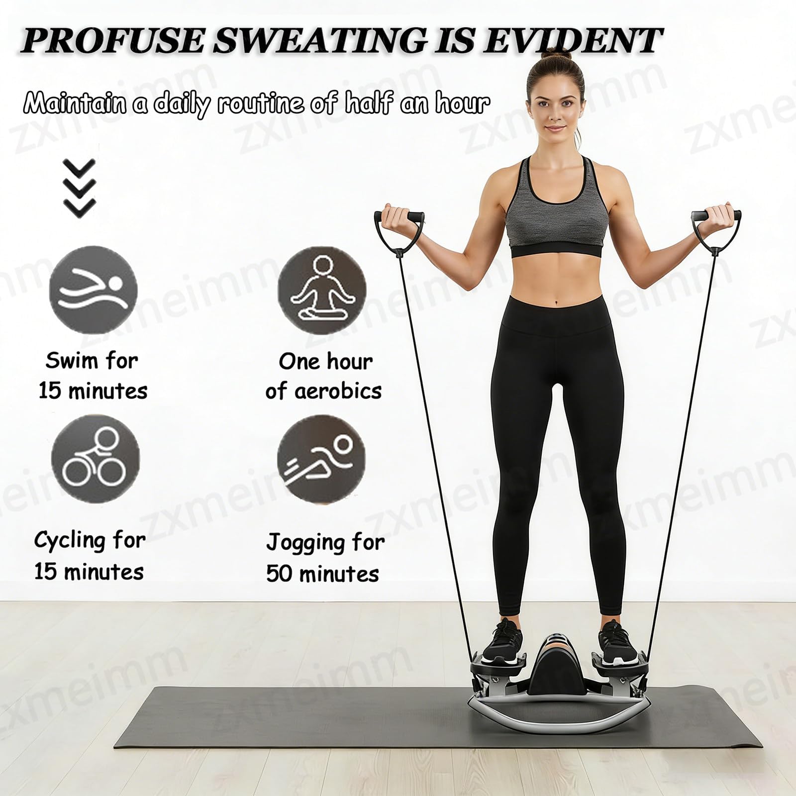 Stepper de Balanceo:Stepper Portátil Compacto para Piernas,Glúteos y Abdominales,Máquina de Entrenamiento en Casa de Bajo Impacto con Bandas de Resistencia,Fitness de Cuerpo Completo de 15 Minutos