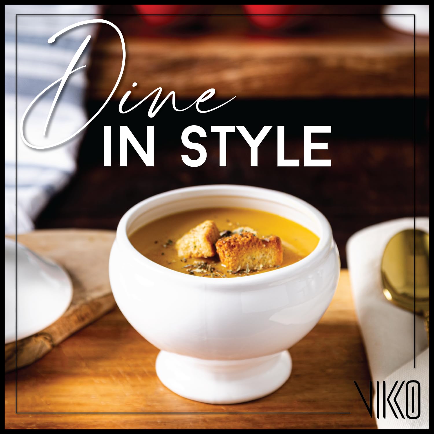 Vikko Juego de 6 platos de sopa con tapas, 14 onzas, elegante cuenco de sopa blanco con tapa, apto para lavavajillas