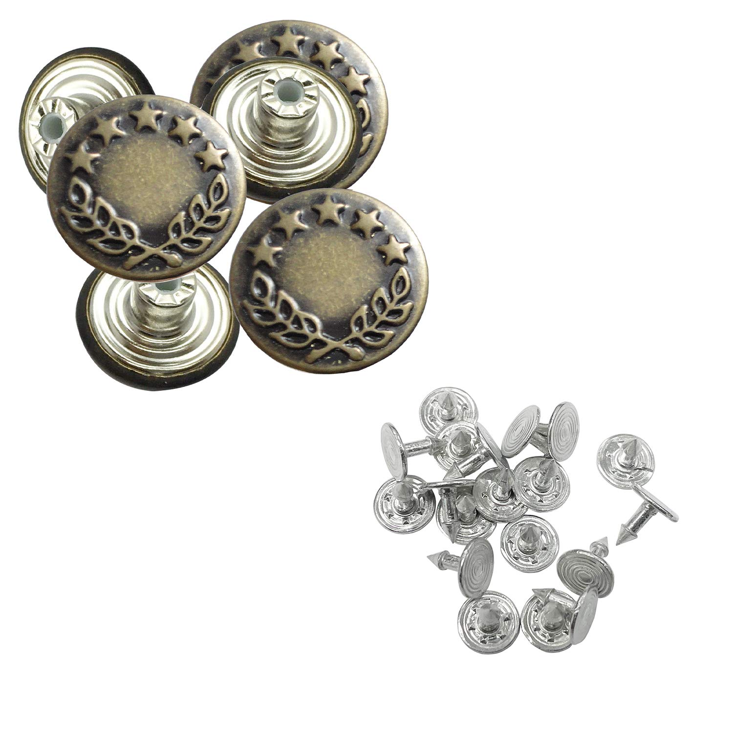 Weddecor 5 Star Jeans Button Hammer on Tack Fastener with Back Pin Hand Pressed Studs for Clothing Repairing, Denim, Jackets, 17mm, Bronze, 50pcs
