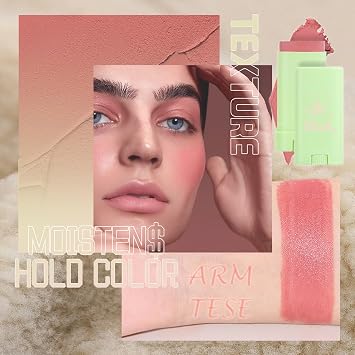 Cream Blush Blusher Stick for Cheek Make up, Creamy Soft Cream Blushes Contour, 3-in-1 Lip Cheek Eye Red Peach Pink Milk Blush, Weightless Long-Wearing Natural, Buildable Skin Tint