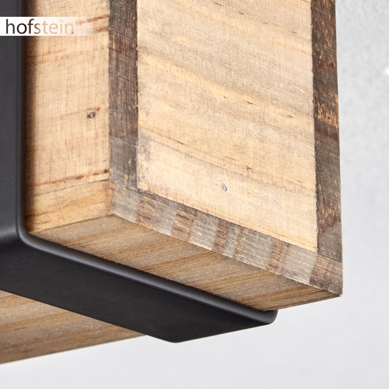 HOFSTEIN Deckenleuchte Safari, verstellbare Deckenlampe aus Metall/Holz in Schwarz/Natur, Leuchte im Industrial/Retro/Vintage-Design, Holzbalken, 6 x GU10, Wohnzimmer, Esszimmer, Schlafzimmer, Küche