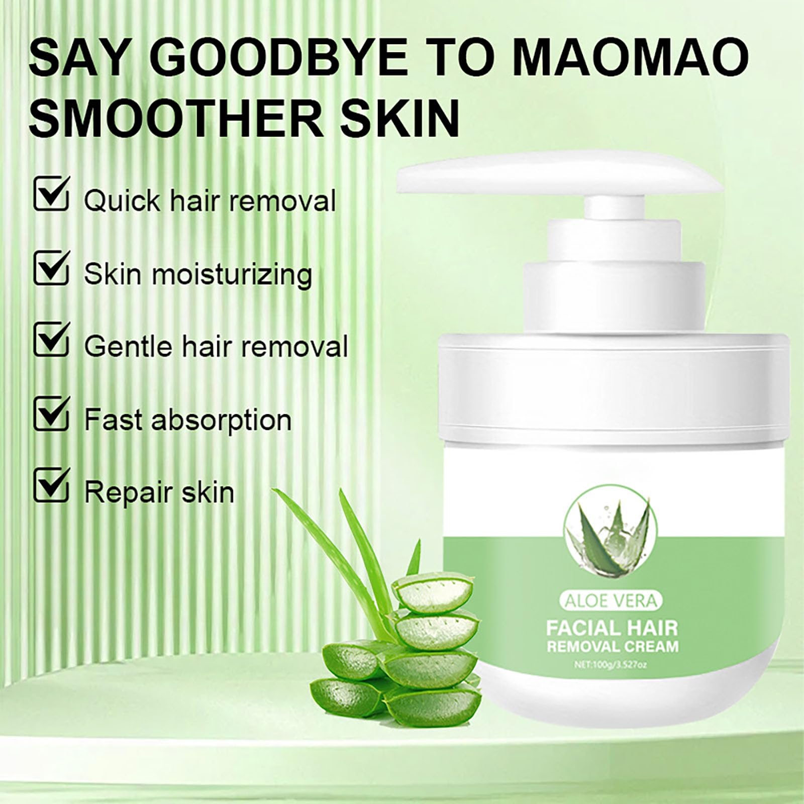 Crema depilatoria facial, crema depilatoria facial de aloe vera para mujeres para labio superior y mentón para mujeres, removedor de vello de aloe para piel sensible al cuerpo, suave y no irritante 5