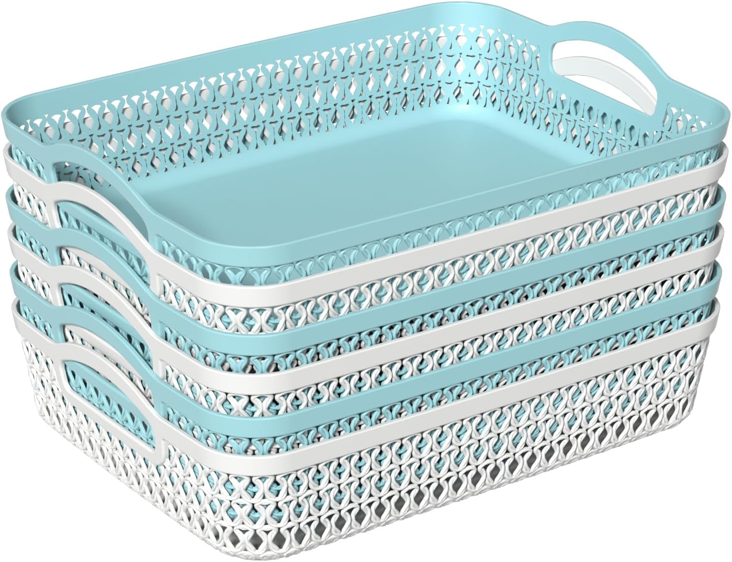 6 Packs Plastic Shallow Storage Basket Tray, Plastic A4 Storage Baskets