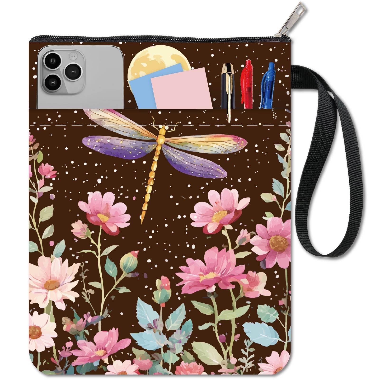 CRASPIRE Dragonfly Book Covers Book Protector Flower Moon Book Sleeve for Paperbacks Washable Fabric Cloth Book Cover with Zipper and Extra Sleeve Pocket for Book Lovers Classmate Gifts