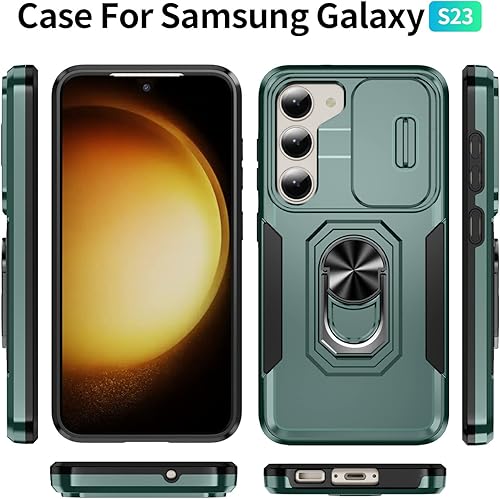 Miniatura 9 de Funda para Samsung Galaxy S23 5G con cubierta deslizante para cámara y protector de pantalla de vidrio templado, soporte de anillo, protección de