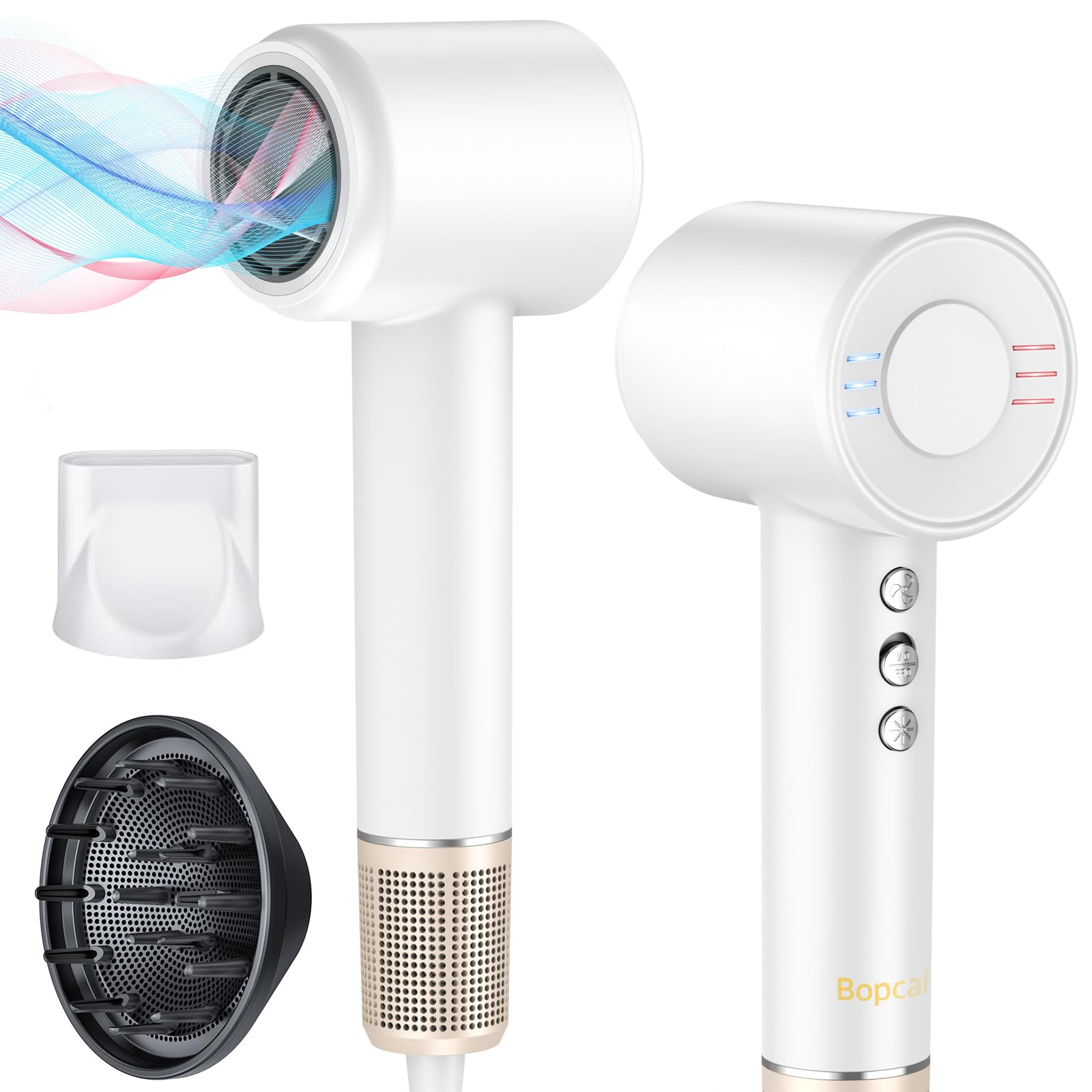 Hair Dryer -Bopcal Ionic Blow Dryer 500 Million Ions Fast Drying Low-Noise Hairdryer 3 Speeds 4 Temps with