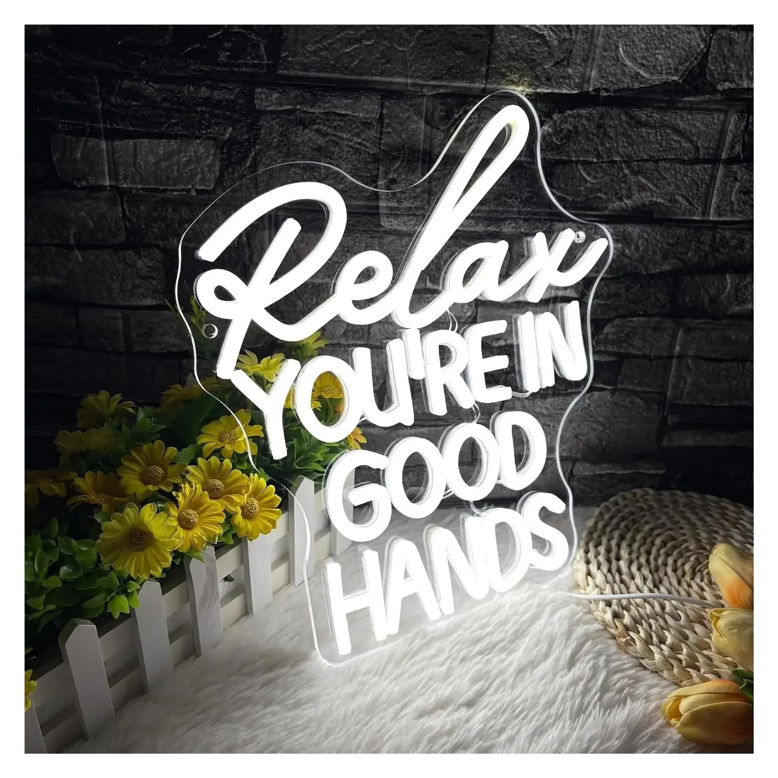 Insegna al Neon Insegna Al Neon A LED Relax You're In Good Hands | Massaggio Spa Clinica Dentistica Barbiere Sala Estetica 33X30cm