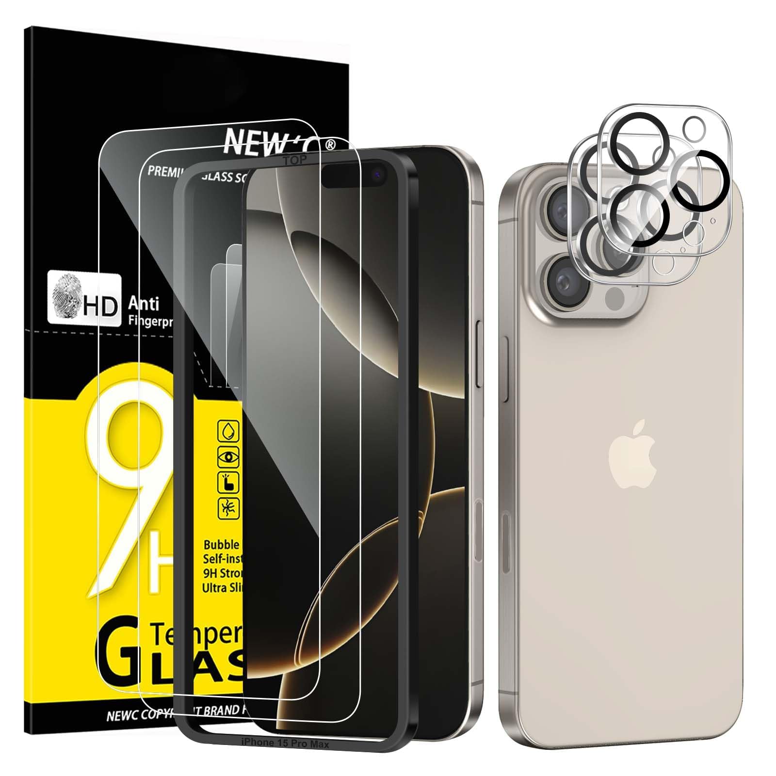 NEW'C for iPhone 16 Pro Screen Protector + Camera Lens Protector + Tool