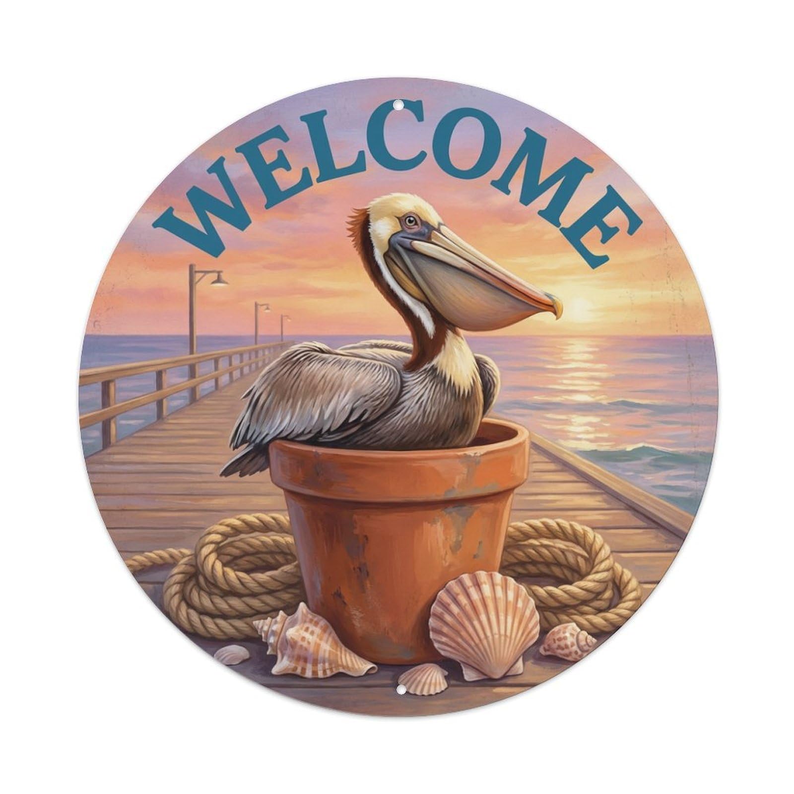Metal Tin Sign Welcome Pelican Pier Dawn