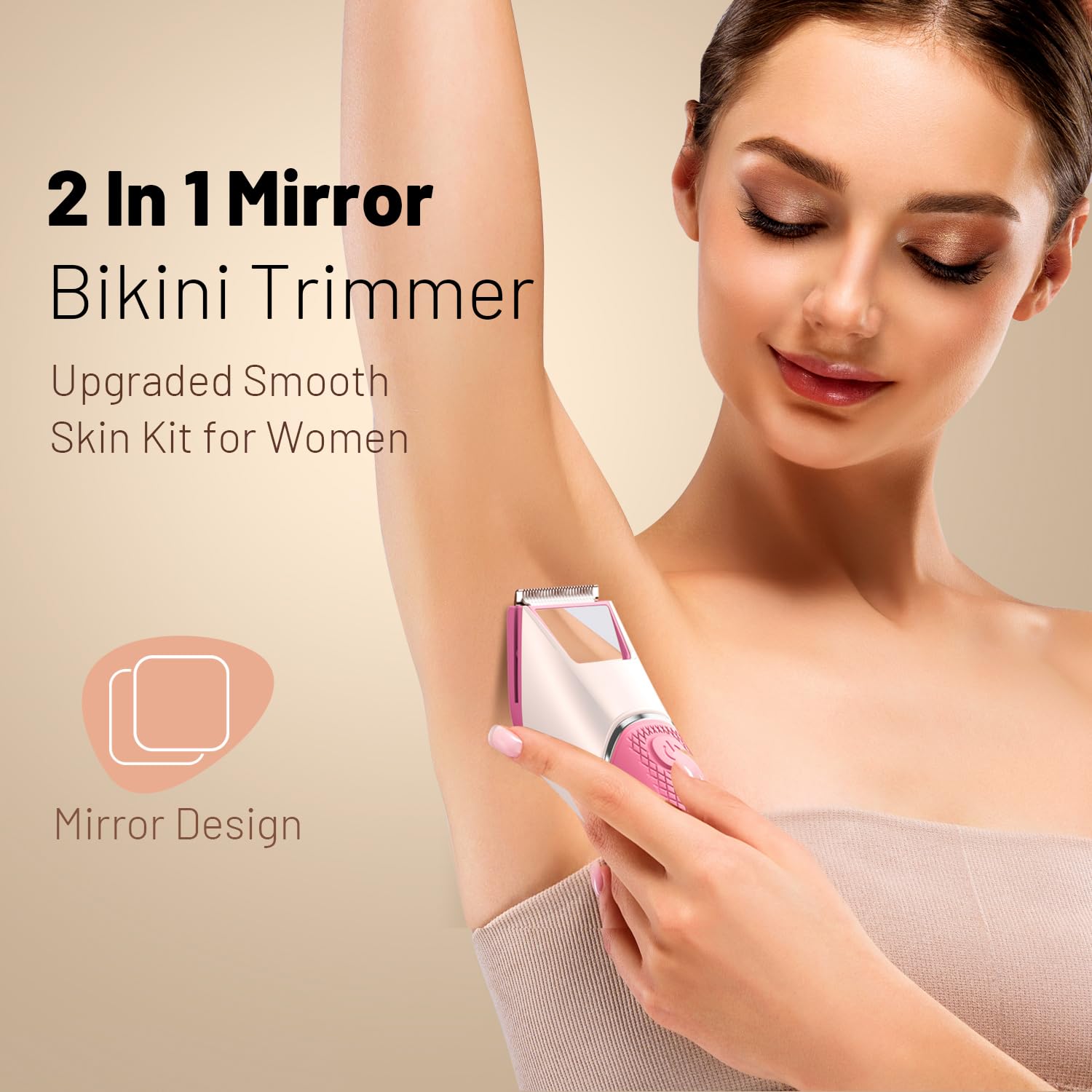 Recortadora de bikini recargable para mujer: peluquería corporal con espejo y luz LED para viajes en la ducha, afeitadora de pelo púbico impermeable IPX7, cuchillas de cerámica, afeitadora eléctrica