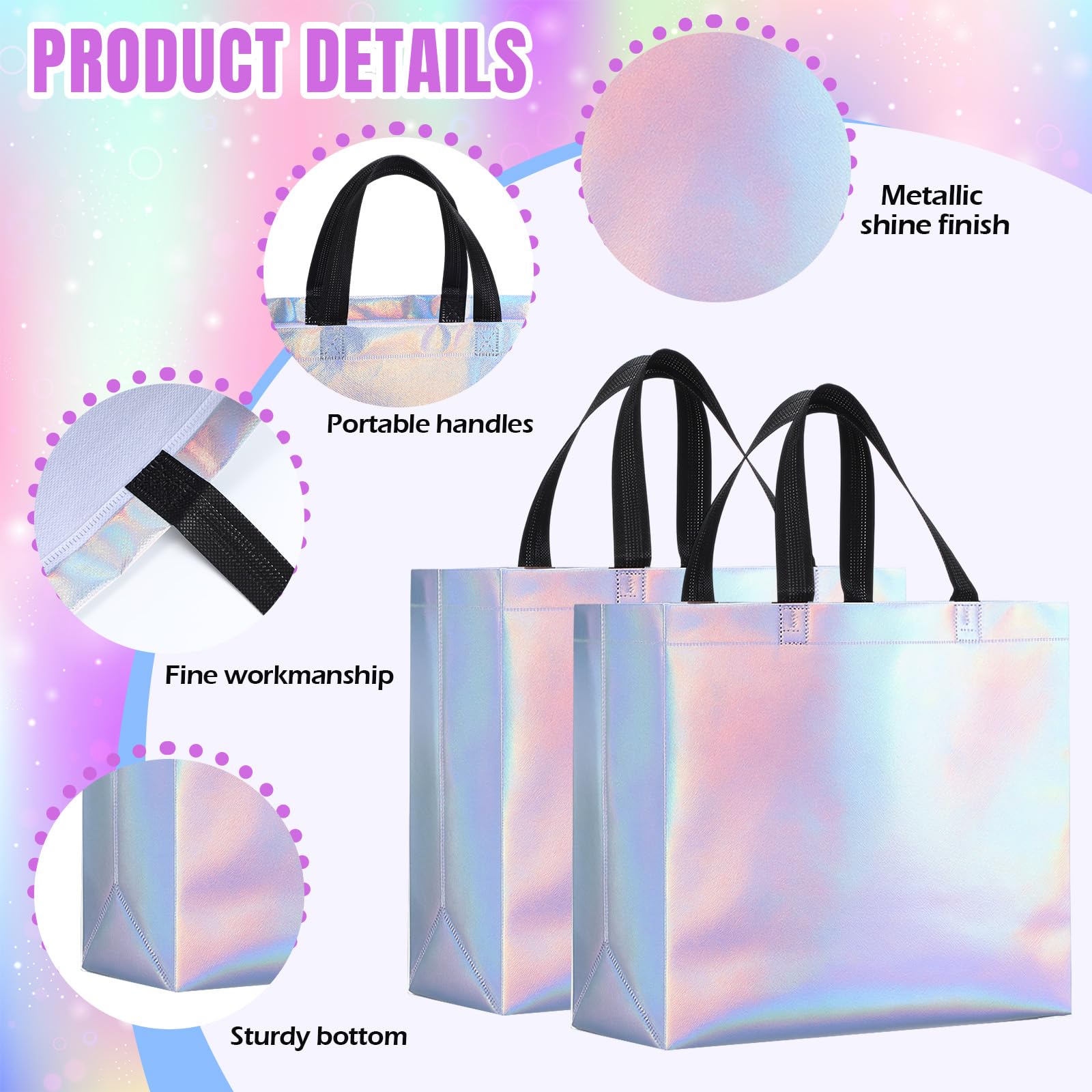 Eccliy Lot de 80 sacs cadeaux brillants réutilisables avec poignées pour mariage, enterrement de vie de jeune fille, Noël