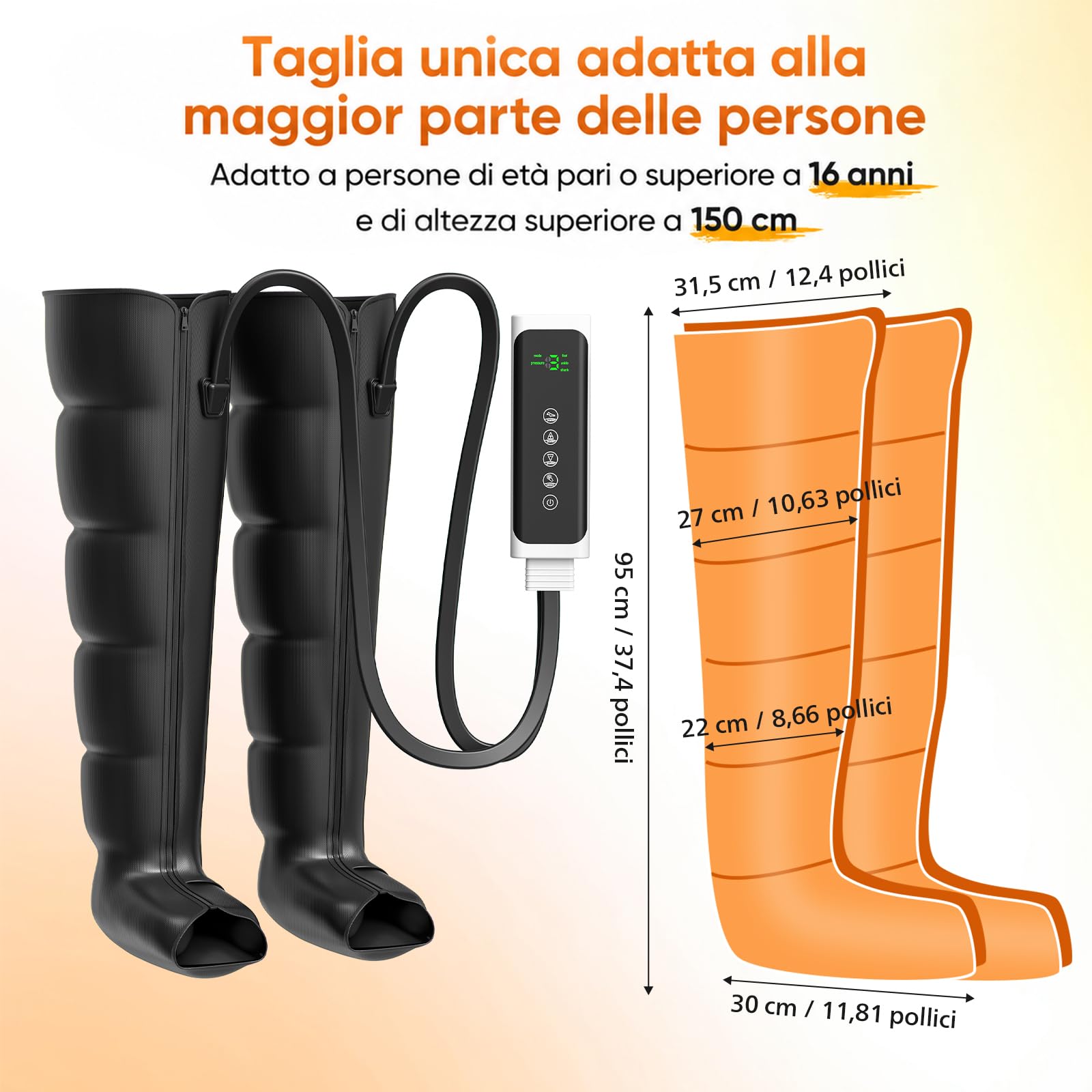 Dispositivo Drenaggio Linfatico Gambe 6 Camere d'Aria Compressione