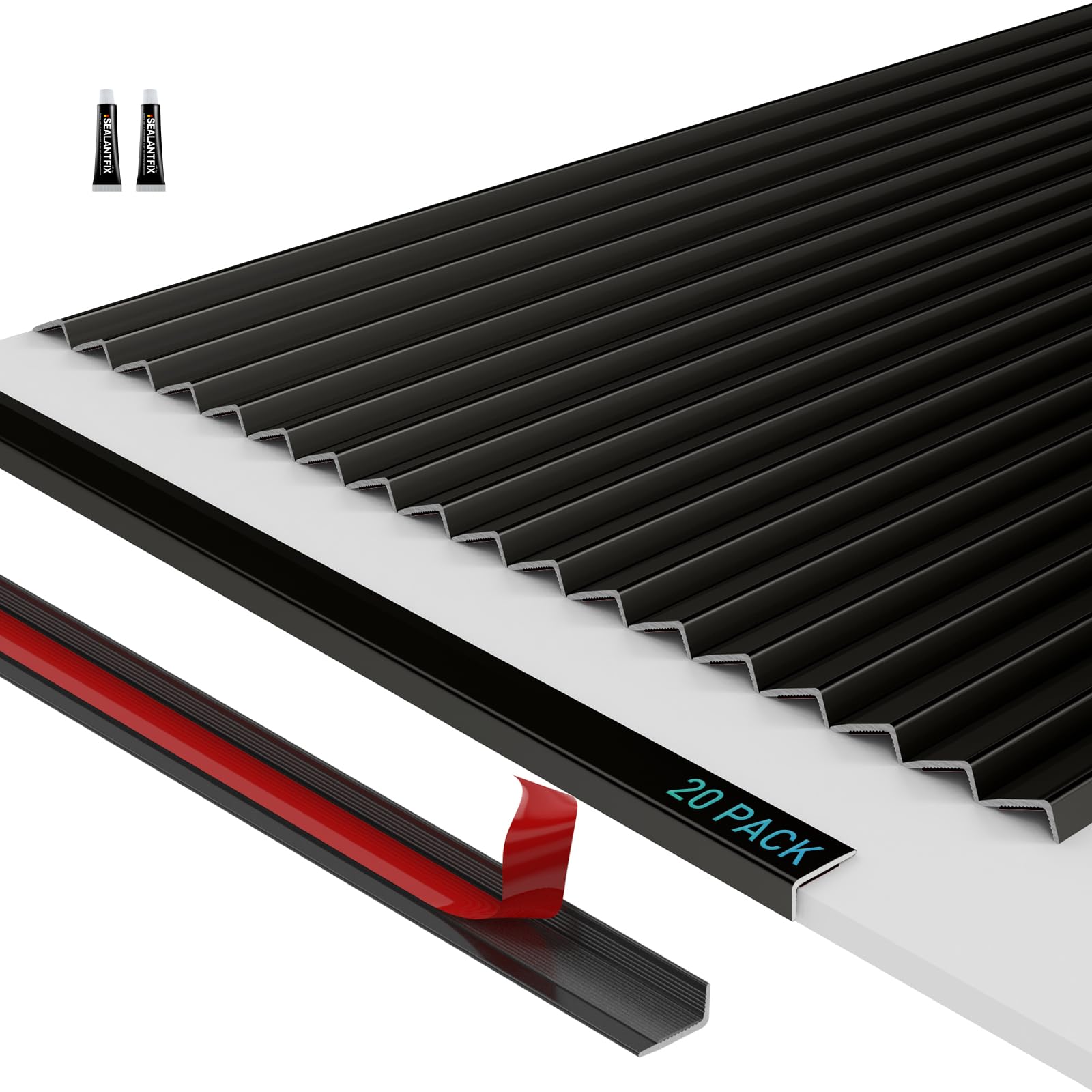 20Pack Tile Edge Trim,12''x0.4'' Peel and Stick Aluminum Backsplash Trim,Self Adhesive Decorative Marble Tile Liner,Matte Black