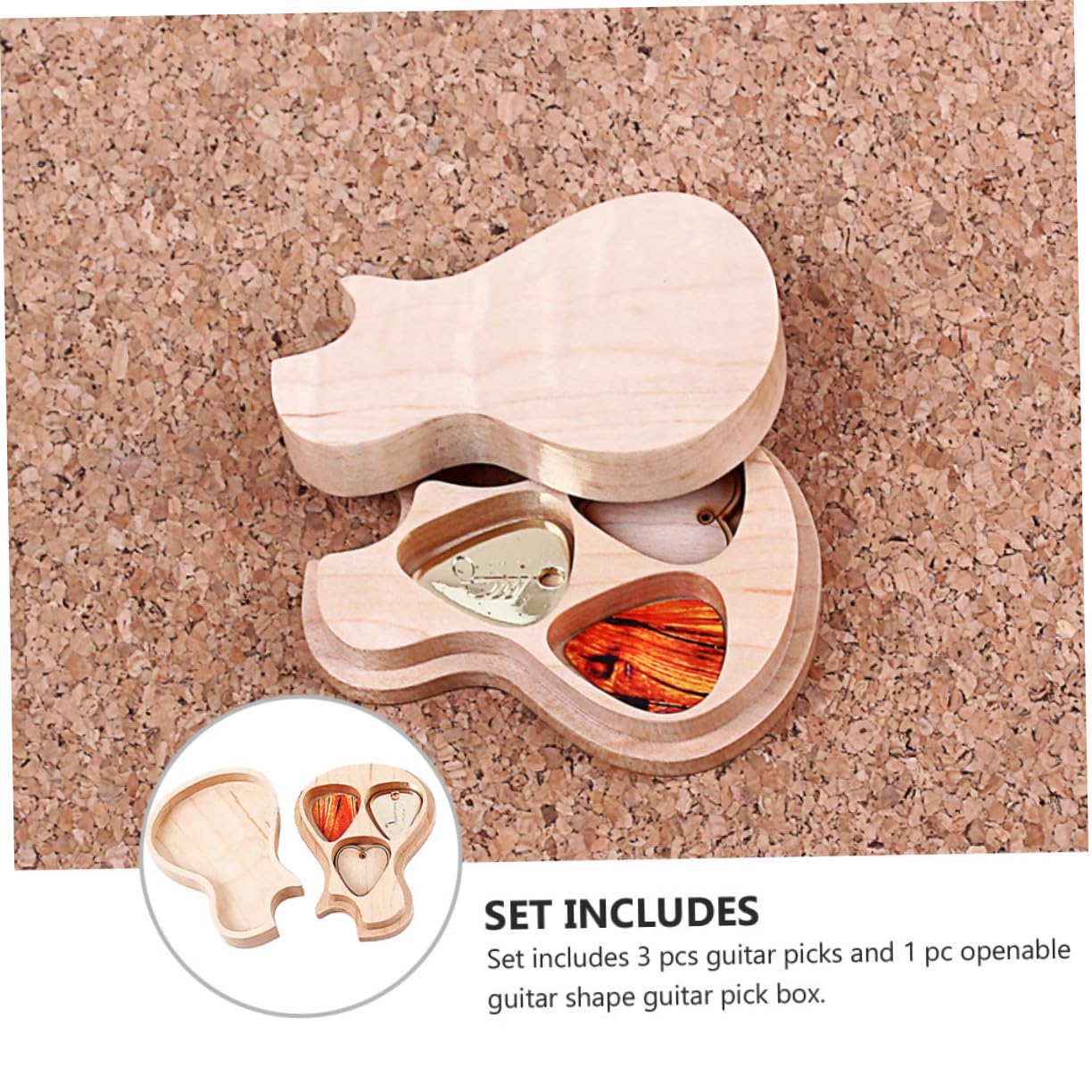 YARNOW 1 Juego Caja de Almacenamiento de Púas de Guitarra Forma de Guitarra con Púas de Madera Estuche para Guitarristas Organizador de Accesorios Musicales Artístico para Músicos y