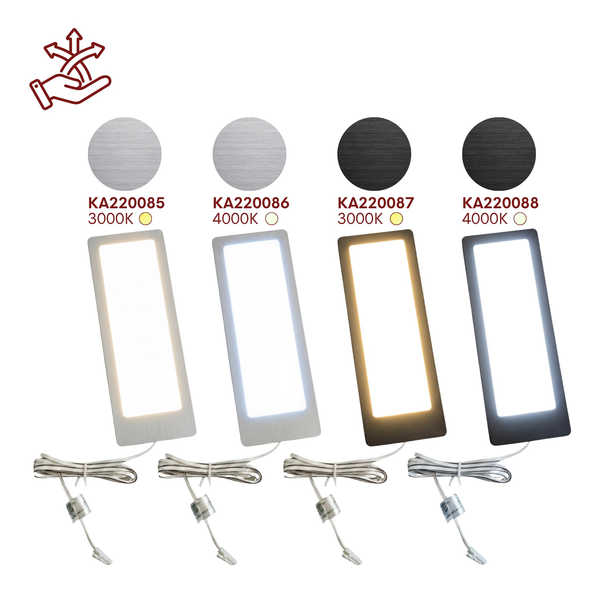 kalb | TooFlatXL LED Unterbauleuchten 1-4er Set mit MonoDot Funkschalter 12V 7W ultraflach 4mm mit XL Lichtfeld 155x55mm Plug&Play mit Netzteil Edelstahl gebürstet 3000K 4000K (4, Neutralweiß)