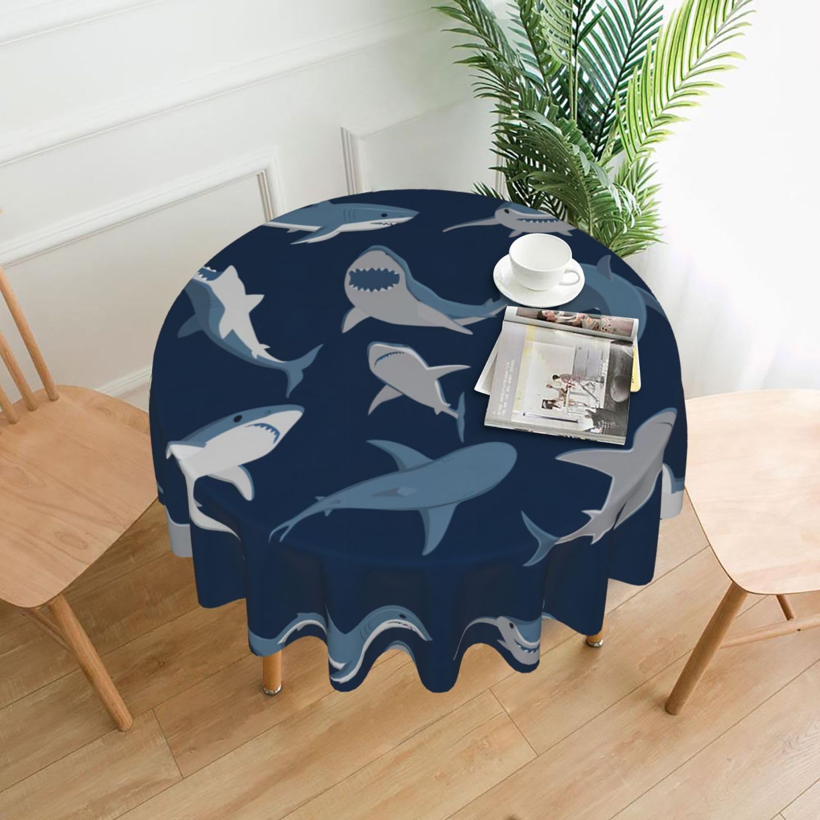 YYHWHJDE Ocean Fish Prints Round Decorative Tablecloth 60in - High-Grade Polyester Throw for Elegant Dining & Festive Gatherings