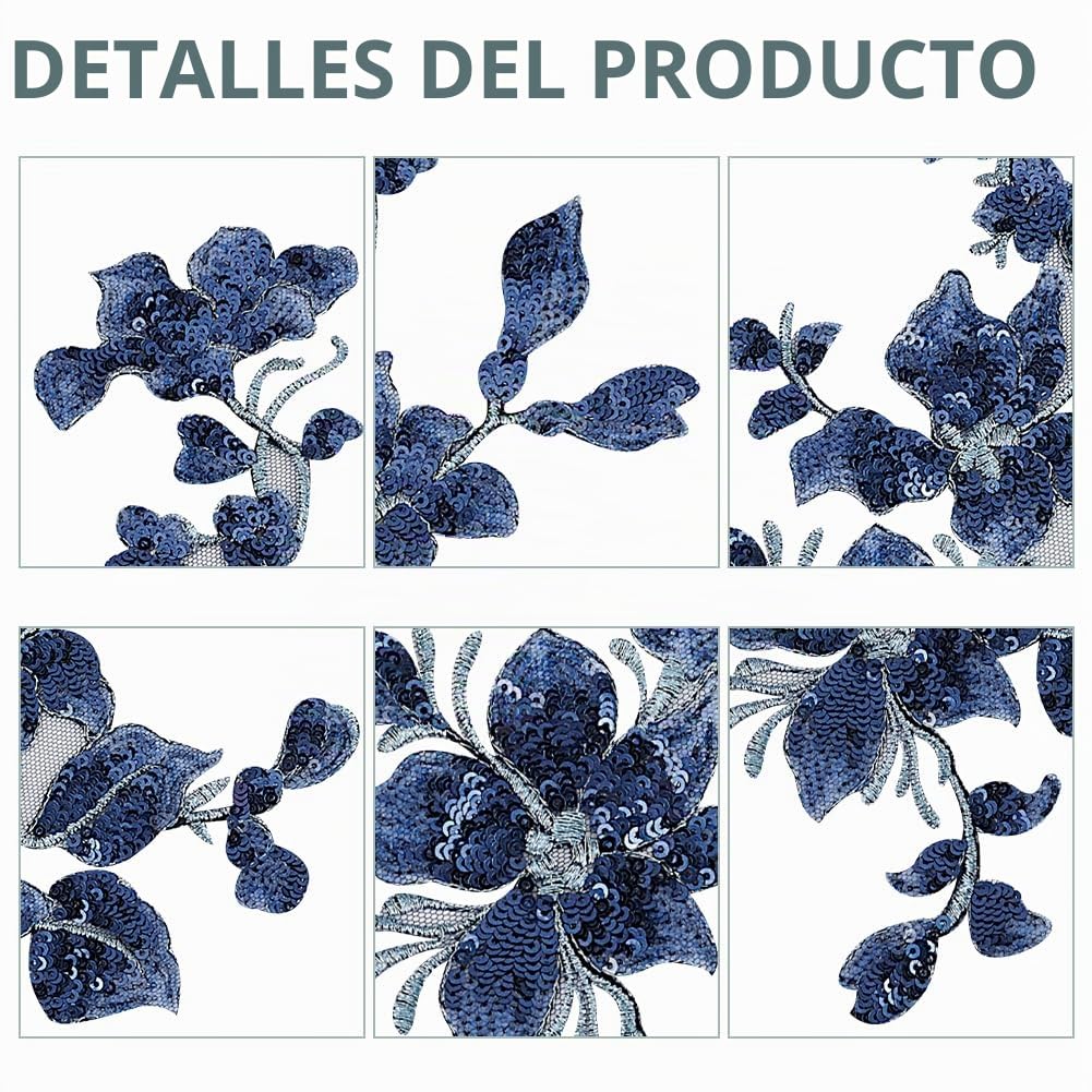 4 Piezas Bordado Lentejuelas Apliques de Encaje Hojas Azules Flores Parches Poliéster Decorativos Apliques Florales Vestidos Decoraciones de Costura para Tela Bricolaje Manualidades