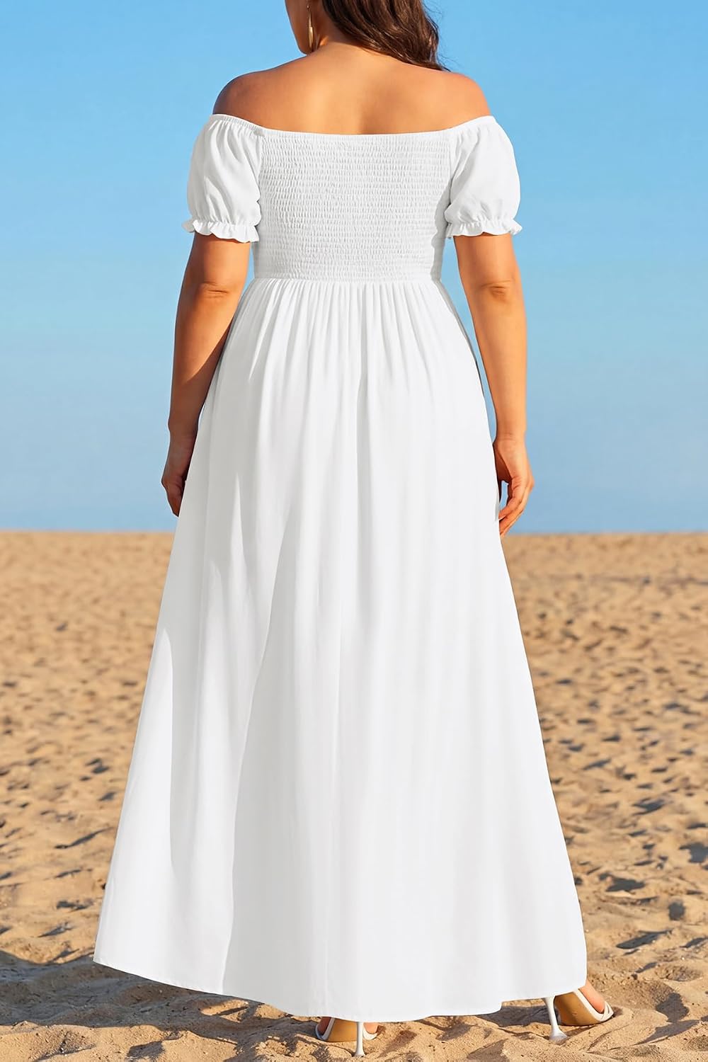 Plus Size Summer Dresses - Boho Casual Off Shoulder Floral Long Maxi Dress with Pockets