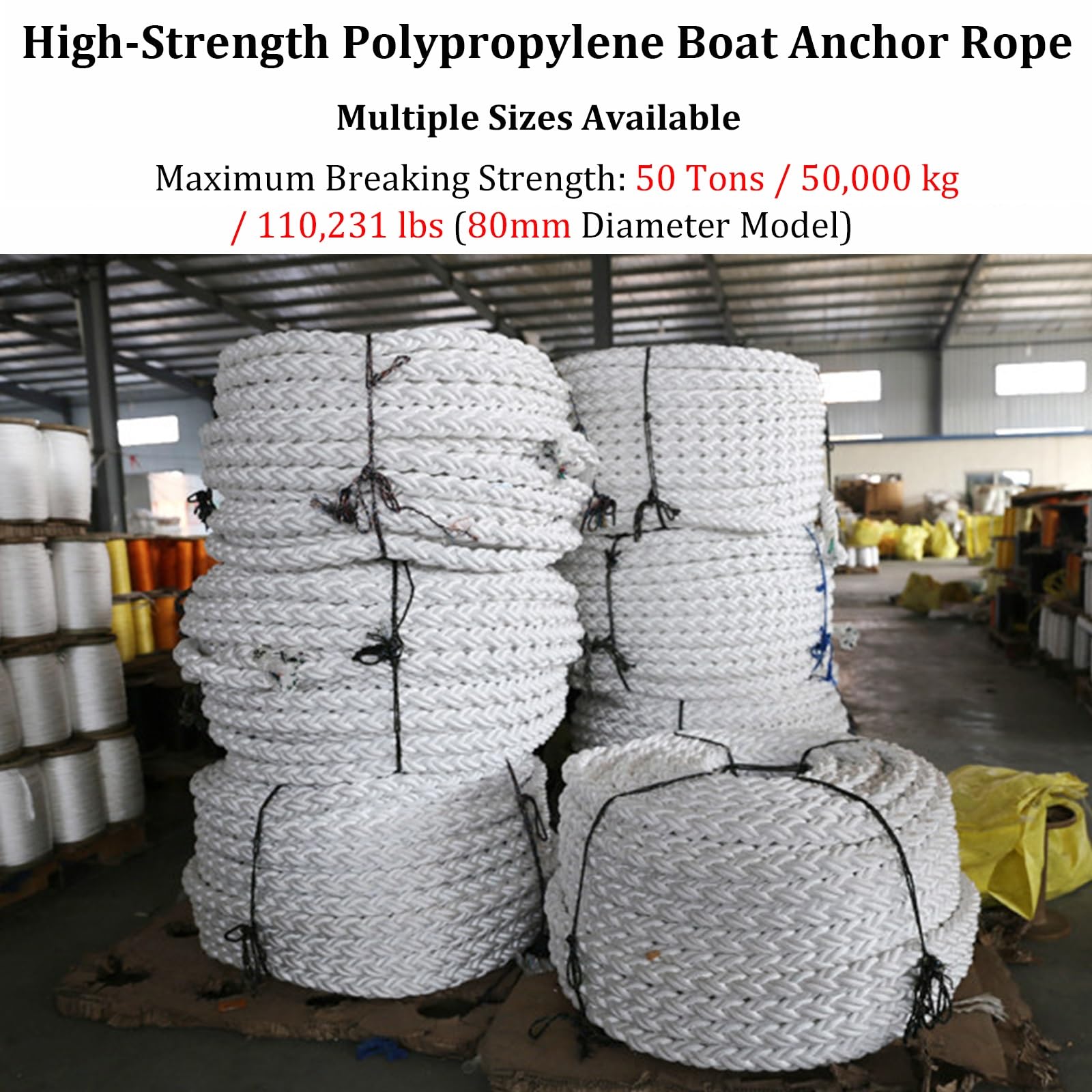 Bootsankerleine – Bruchlast 12/15/20/24/28/33/39/44/50 Tonnen – 10 m Nylon-Ankerseil für Schifffahrt, Anlegen, Verankern und Ladungssicherung, Geeignet für Schwerlastfrachter, Yachten(40mm 12T)