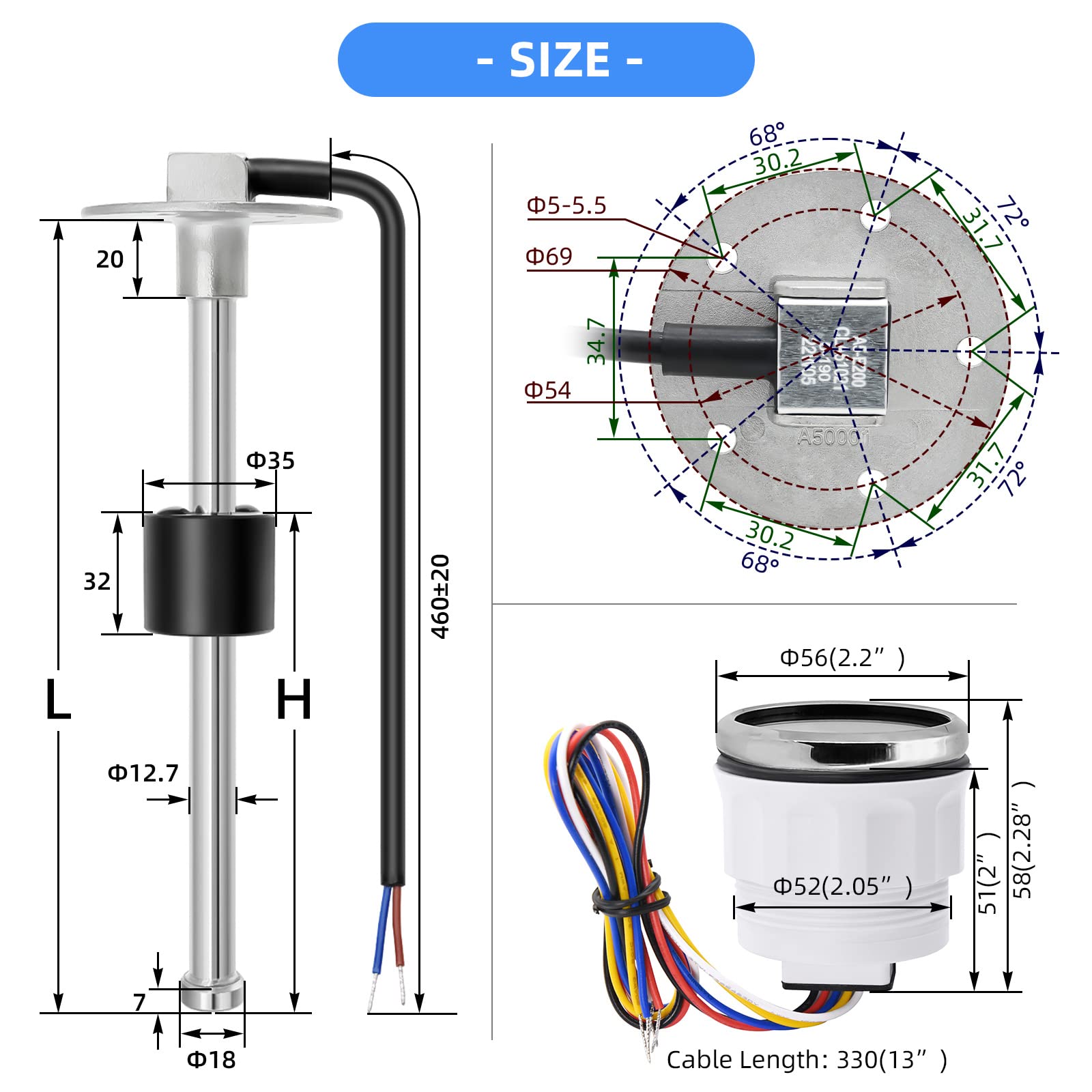Neuer ECMS Marine RV Kraftstoff-Wassertank-Sensor Sender-Einheit 5 Zoll 240-33 O - Foto 9