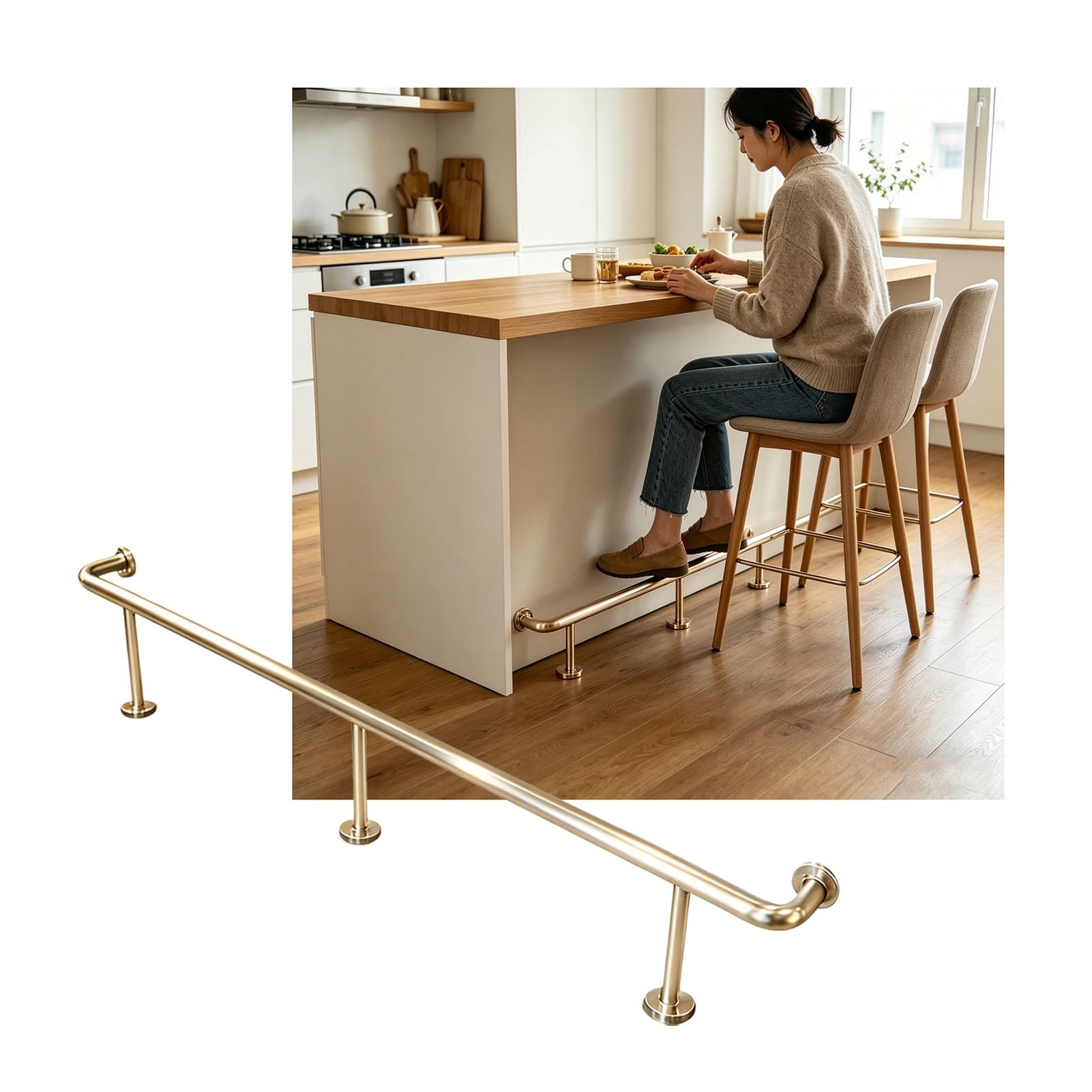 Kit de rails de pied de barre en acier inoxydable de 1,4m couleur champagne gold