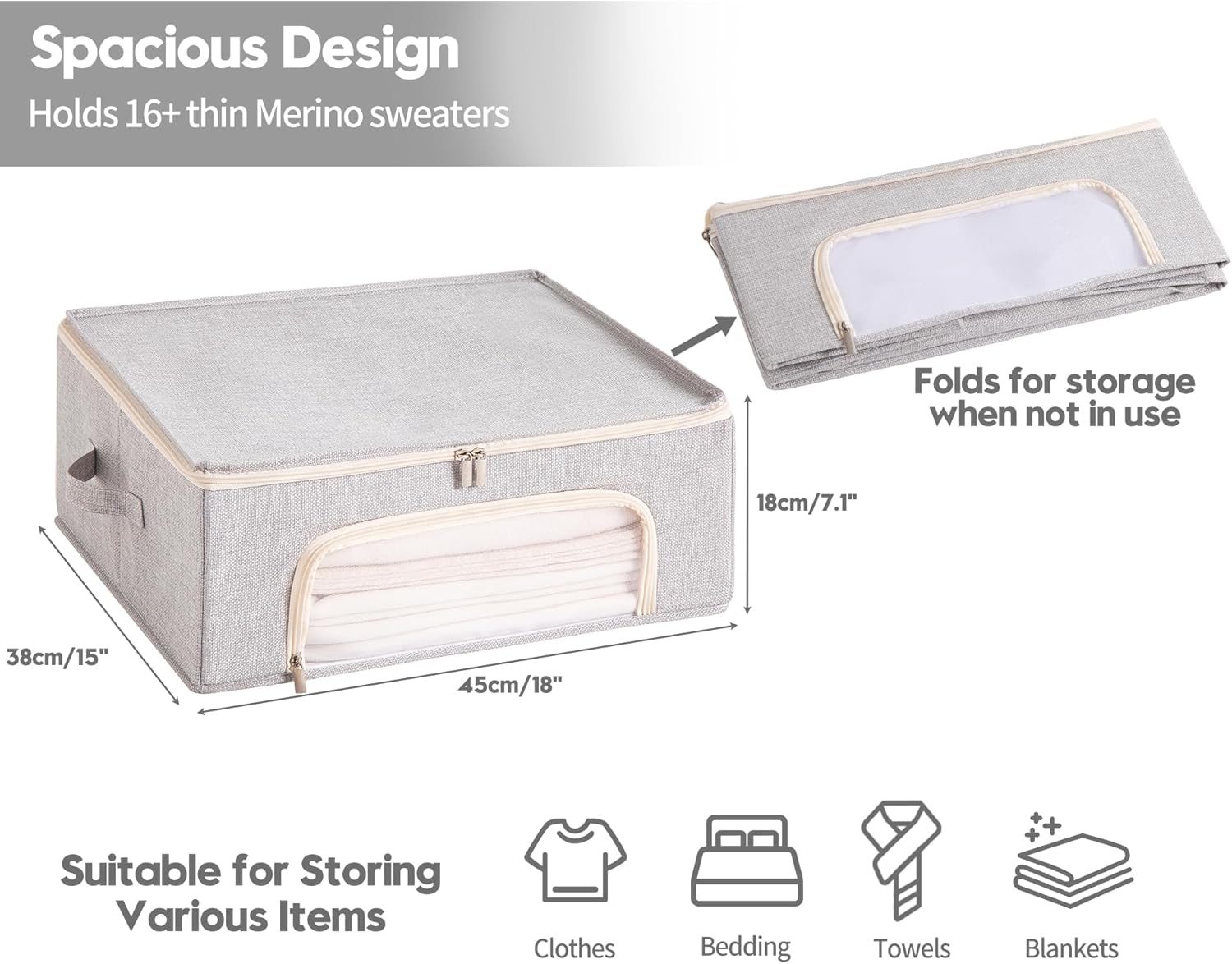 Beveetio 2-Pack Cashmere Sweater Storage Bags with Natural Cedar Blocks, Breathable Clothes Storage Bag with Mesh Window & Handles, Foldable Closet Garment Storage for Cashmere, Wool & Knitwear