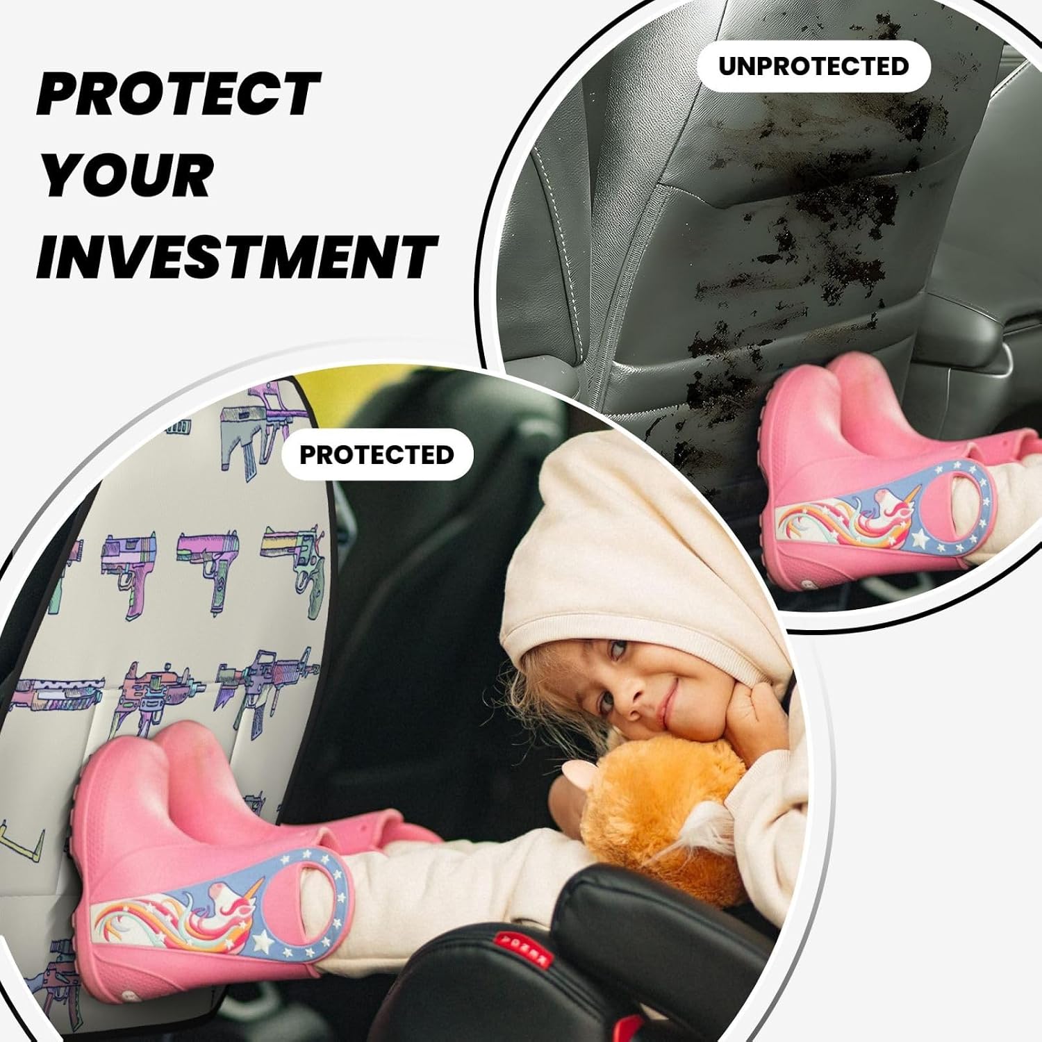 Weapons Guns 2-Piece Set of Car Seat Kick Protectors for Front Seat Backrests, Used for Car Rear Seat Backrests Protectors