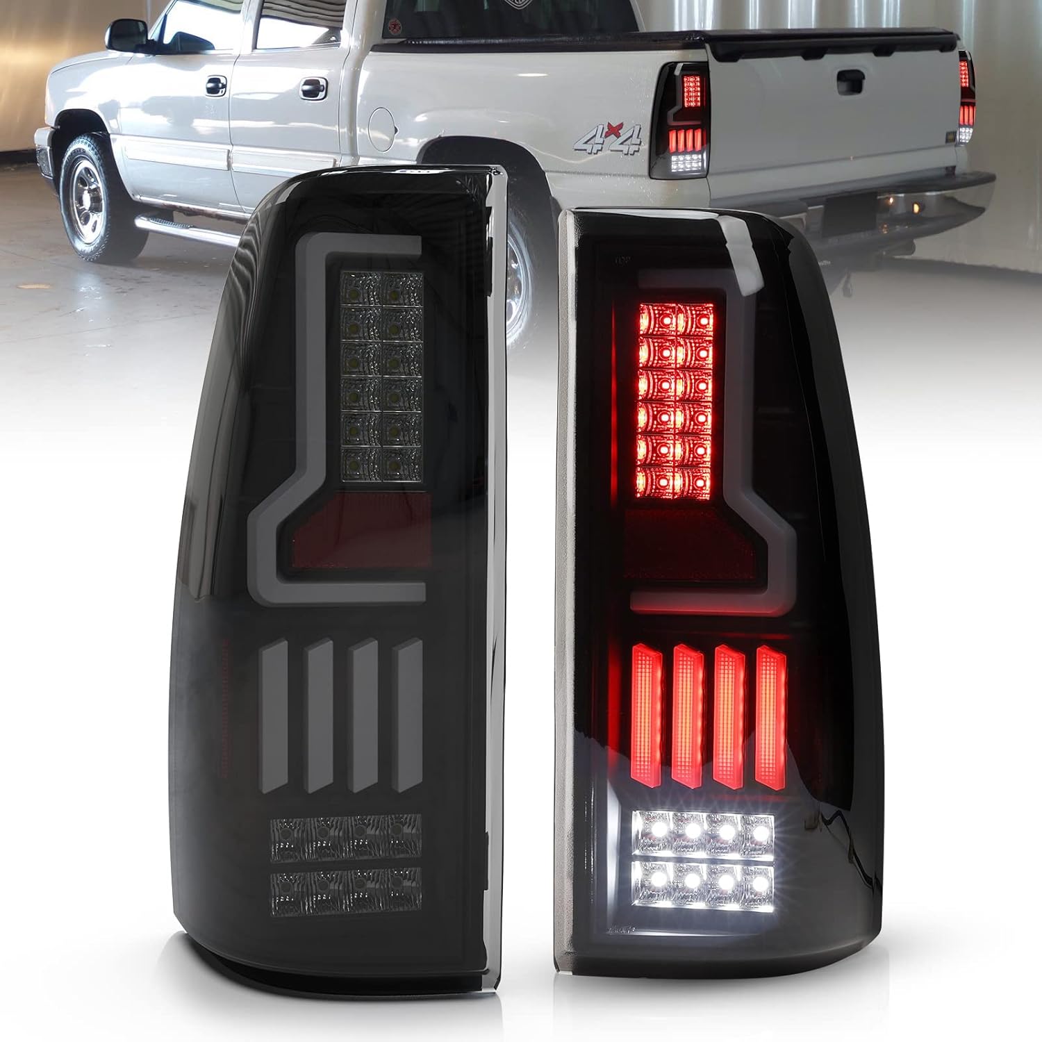 AUTOWIKI LED TailLights for 1999-2006 Chevrolet Silverado 1500 2500 3500, 1999-2002 GMC Sierra Full LED Tail Light Rear lamps Replacement 1 Pair Smoke Lens