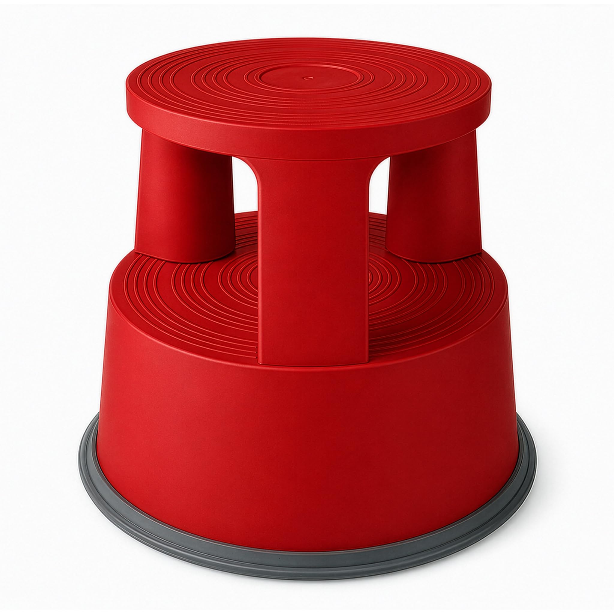 Office Marshal Rollhocker Kunststoff Elefantenfuß rot, Rutschfester Tritthocker mit Rollen, mobiler Rolltritt bis 150 kg, 43 cm hoch, Stabiler Hocker für Büro, Küche, Werkstatt, Lager & Haushalt