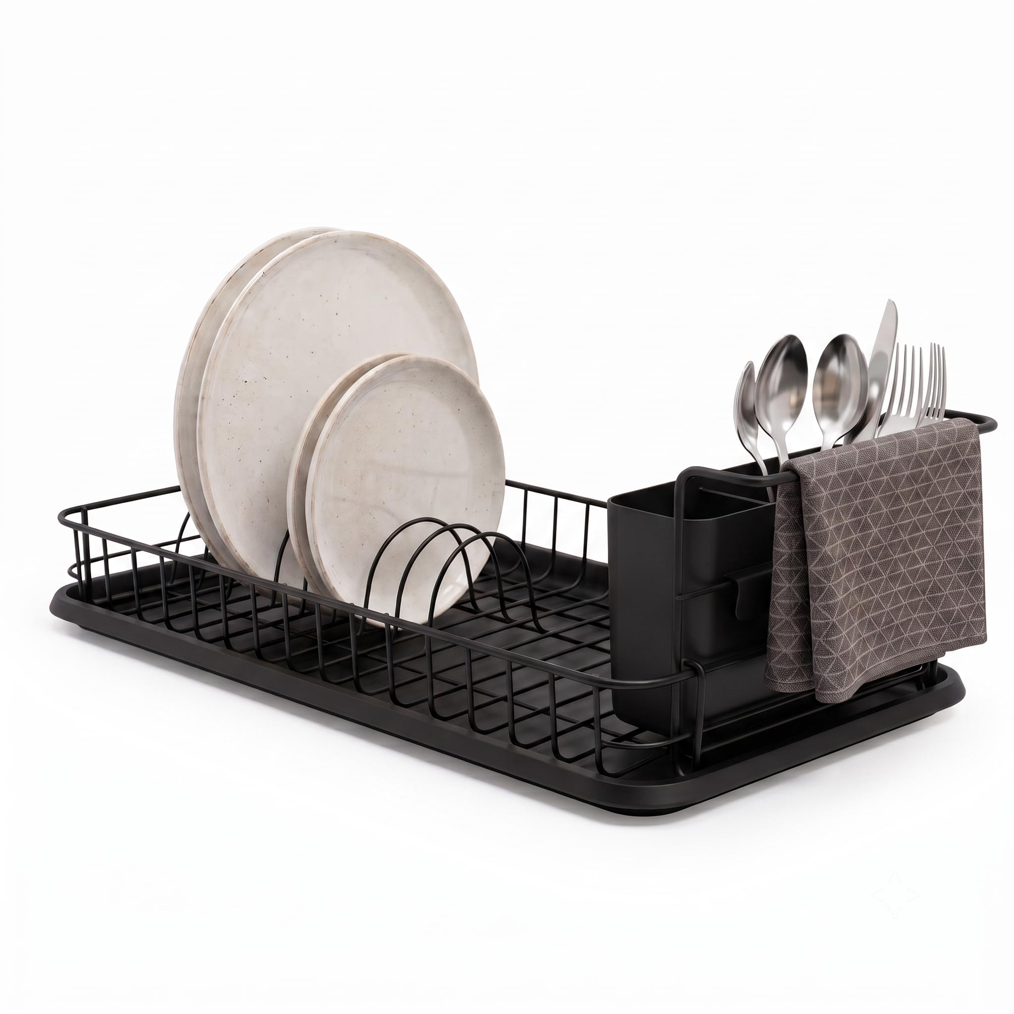 simplywire - Dish Drying Rack & Drip Tray - Black Powder Coated Steel