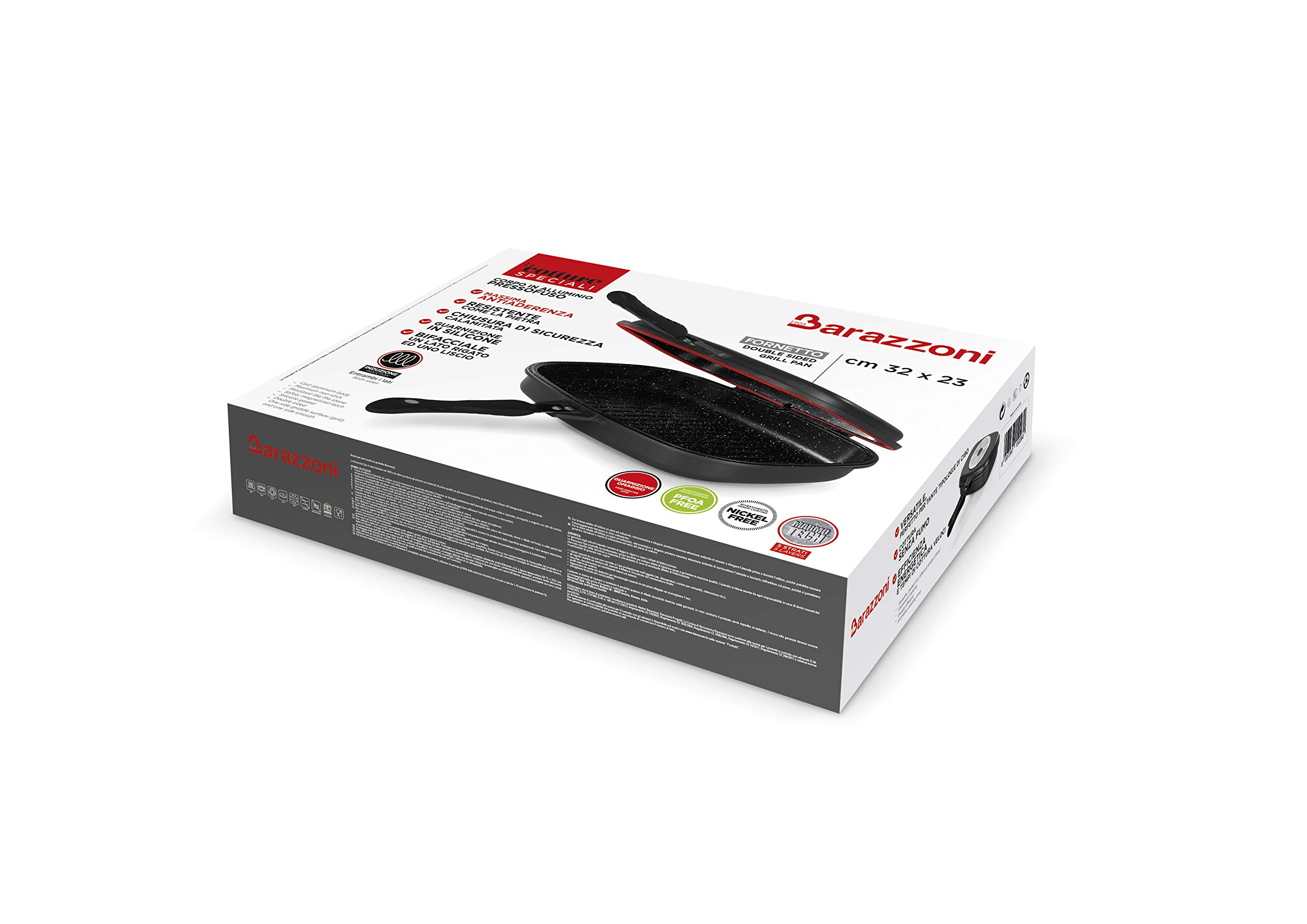 Barazzoni Cuisson spéciale four 32 x 23 cm, aluminium moulé sous pression avec revêtement Marmotech à 5 couches, induction sur les deux côtés, 32 x 23 cm